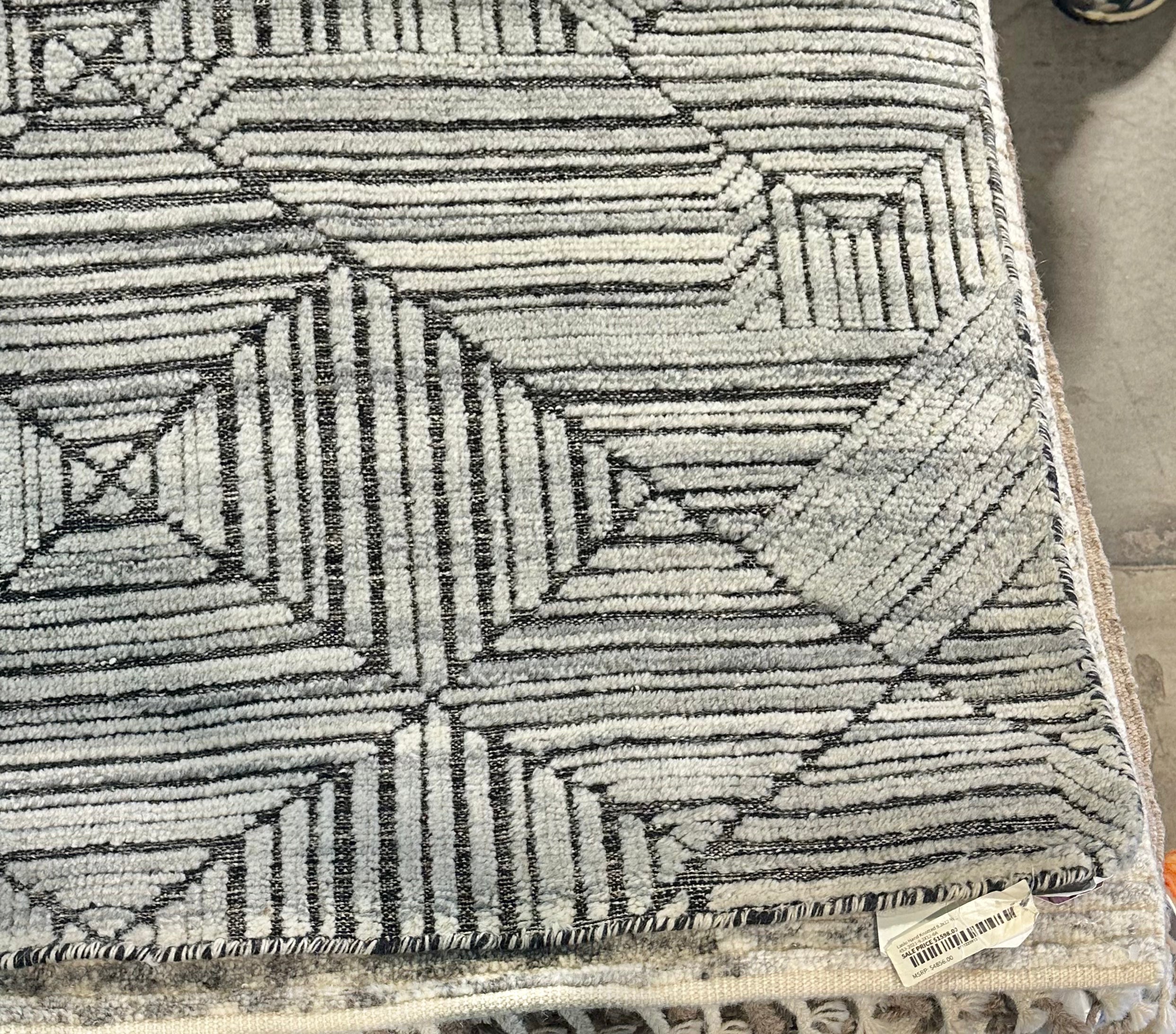 Laslo 9.3x12 Hand-Knotted Modern Black & White Rug CLEARANCE