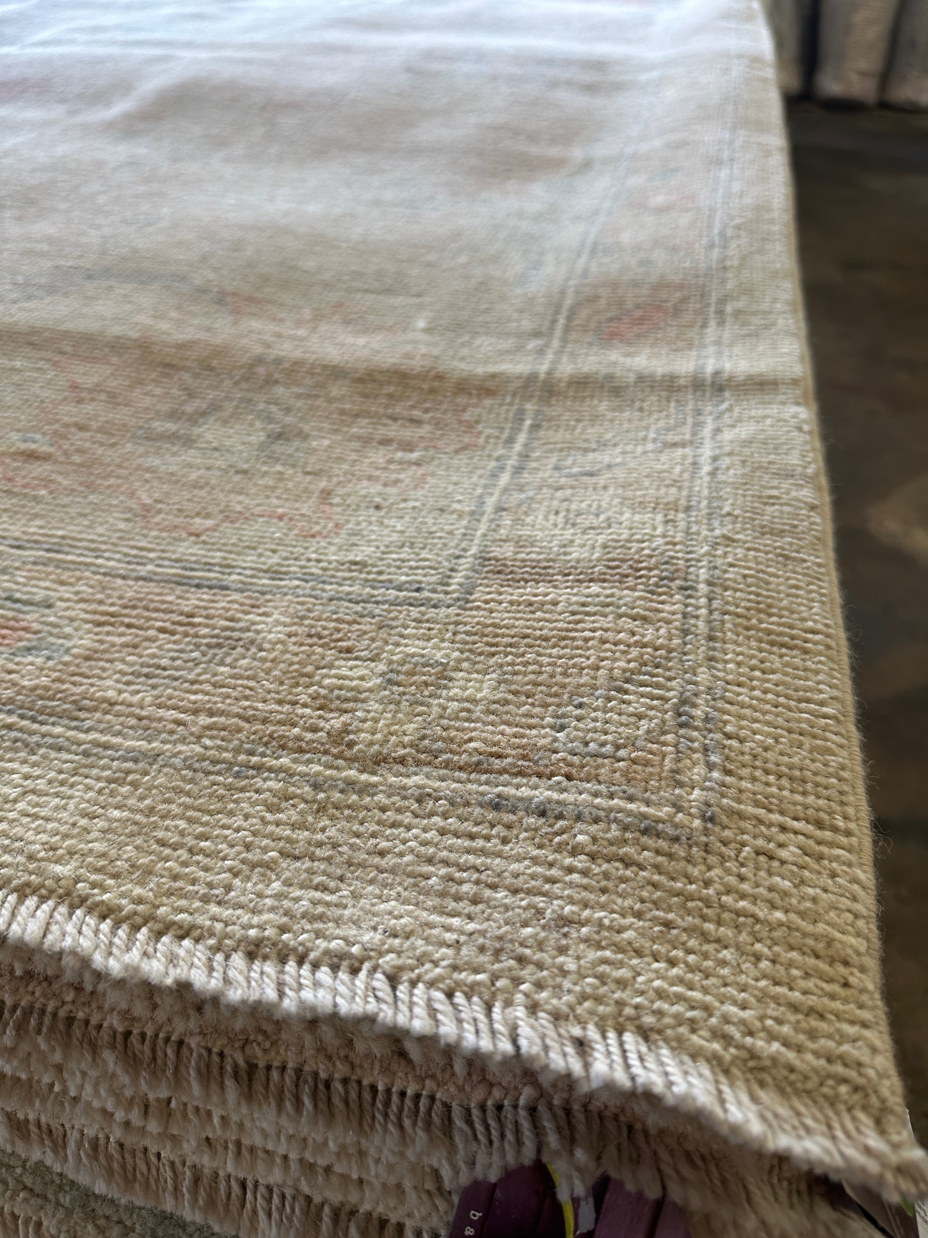 Simone DeWitt 8.10x11.11 Cream and Pink Whitewashed Afghani Oushak