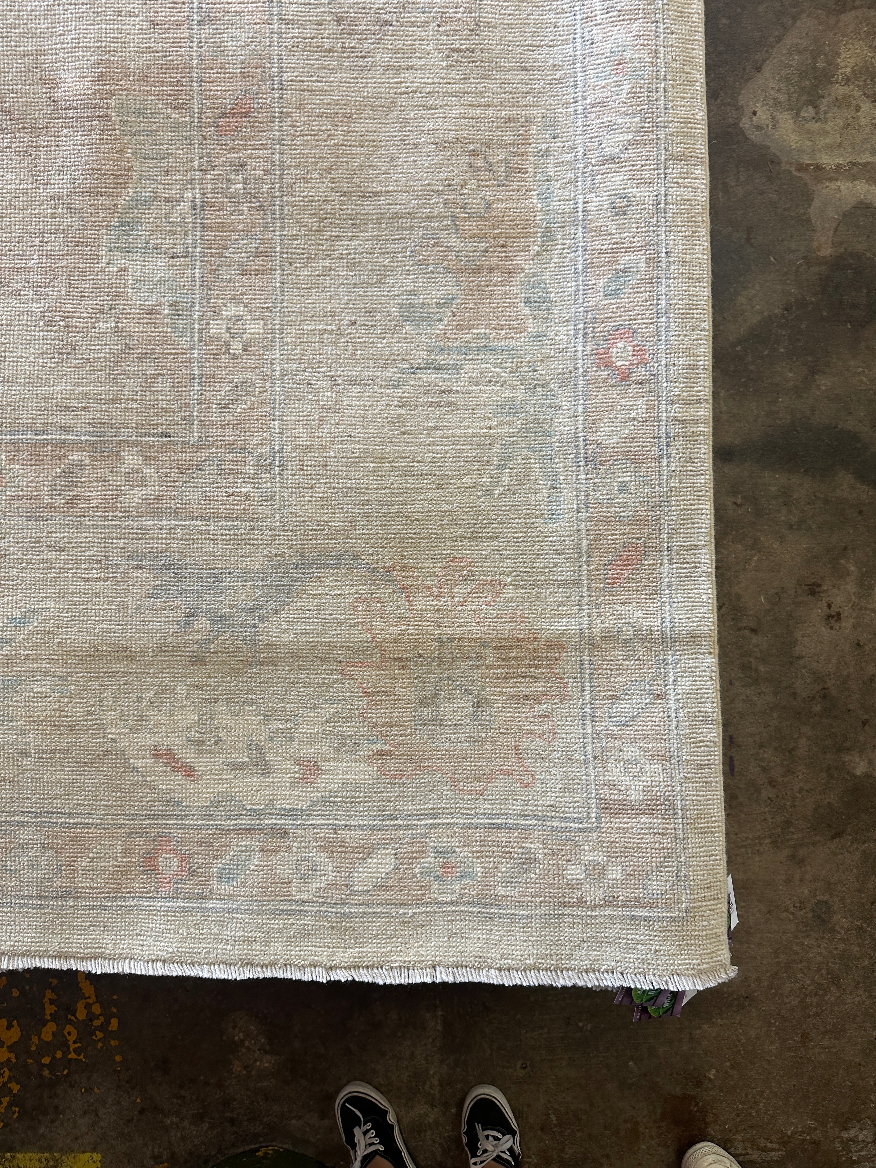 Simone DeWitt 8.10x11.11 Cream and Pink Whitewashed Afghani Oushak
