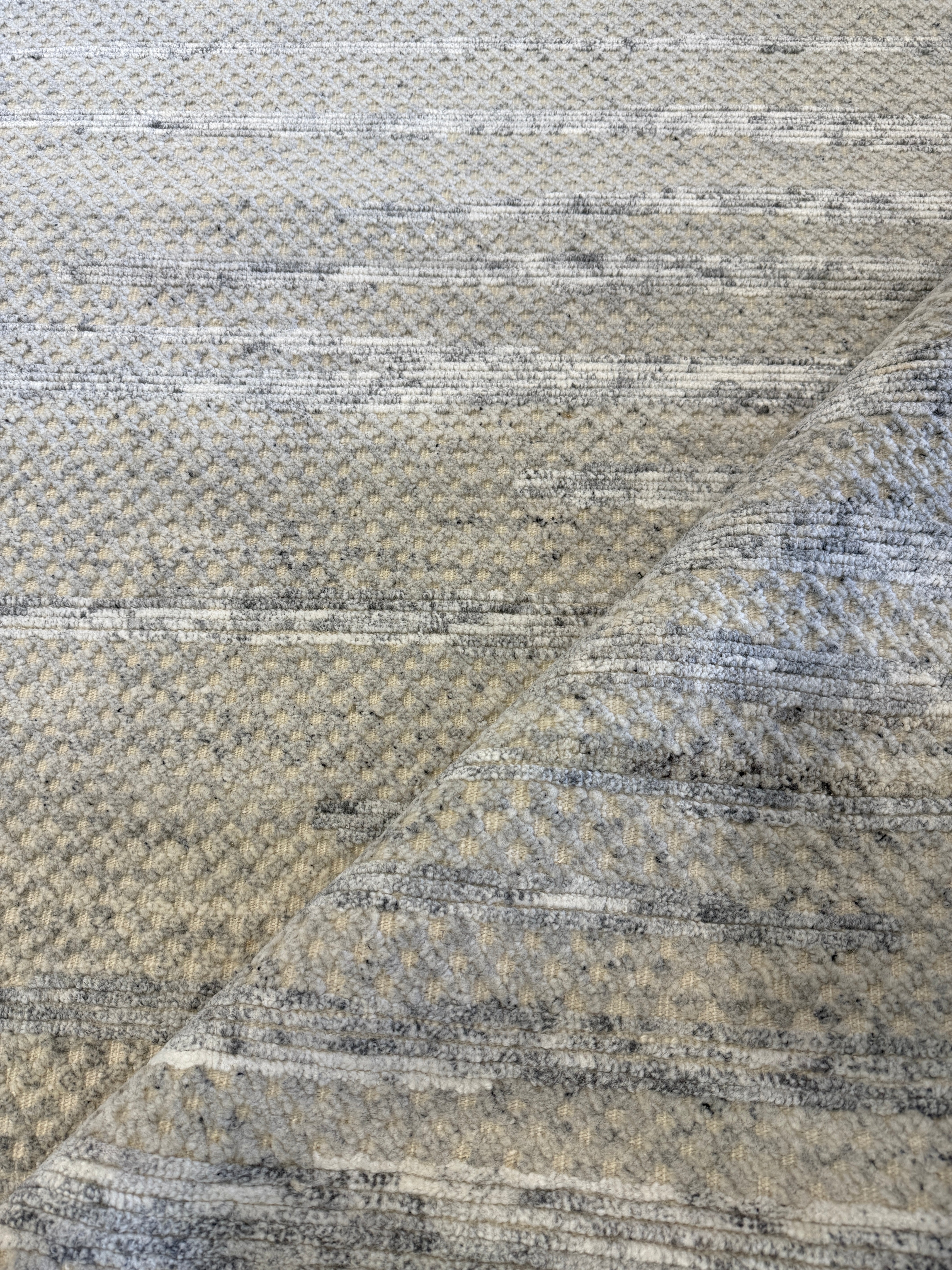 Egor Beroev 9x12 Hand-Knotted Modern Rug Ivory Grey High-Low