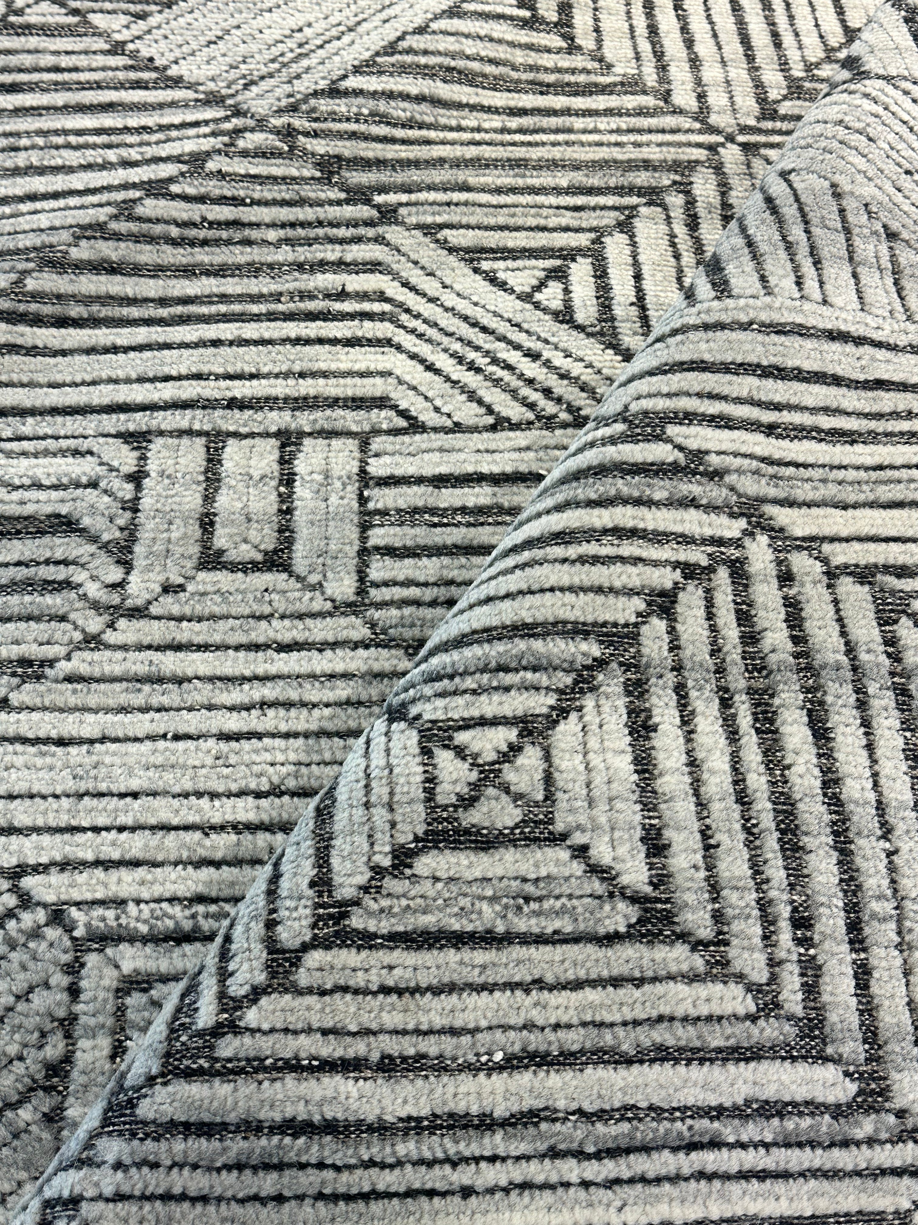 Laslo 9.3x12 Hand-Knotted Modern Black & White Rug CLEARANCE