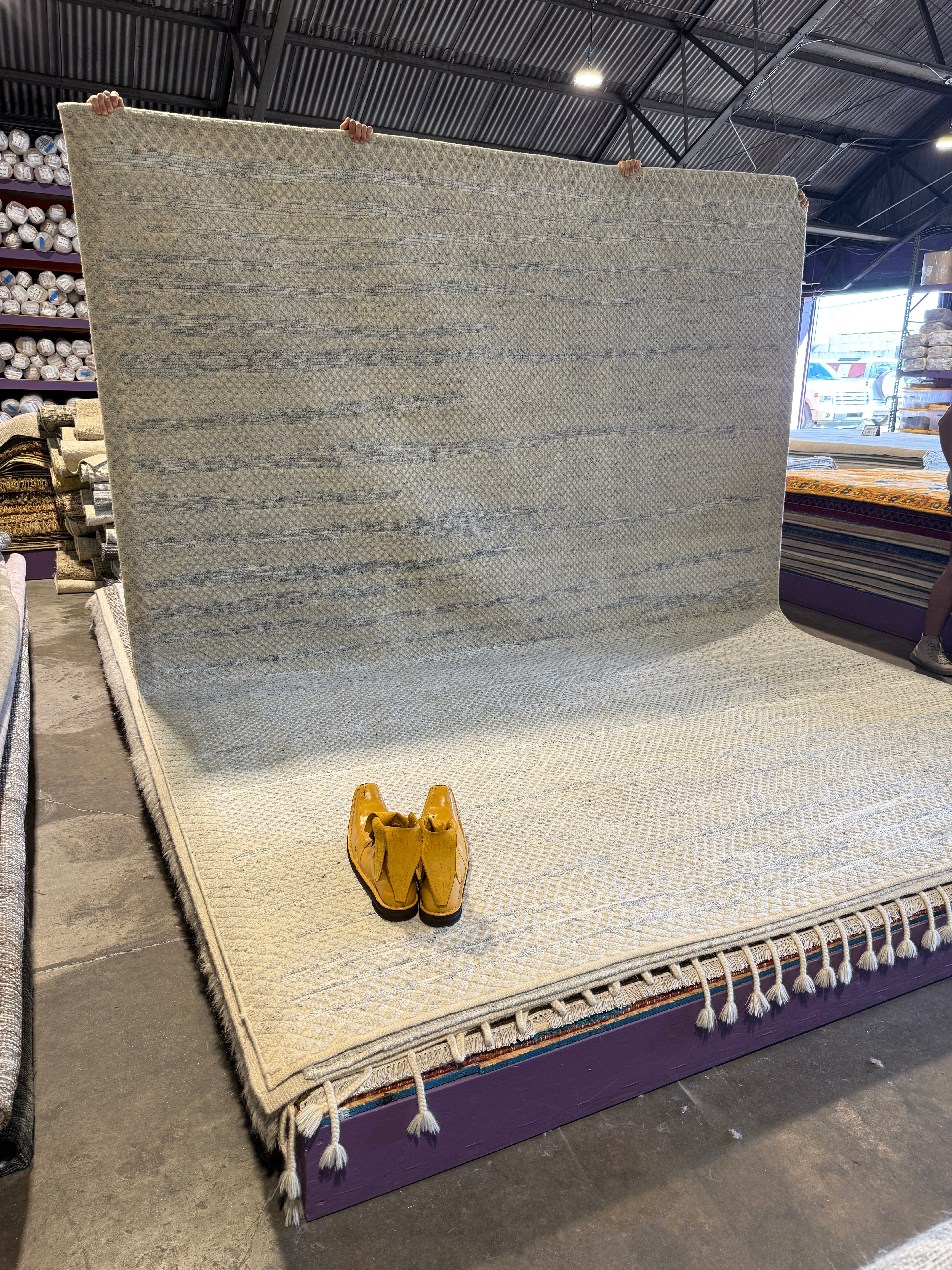 Egor Beroev 9x12 Hand-Knotted Modern Rug Ivory Grey High-Low