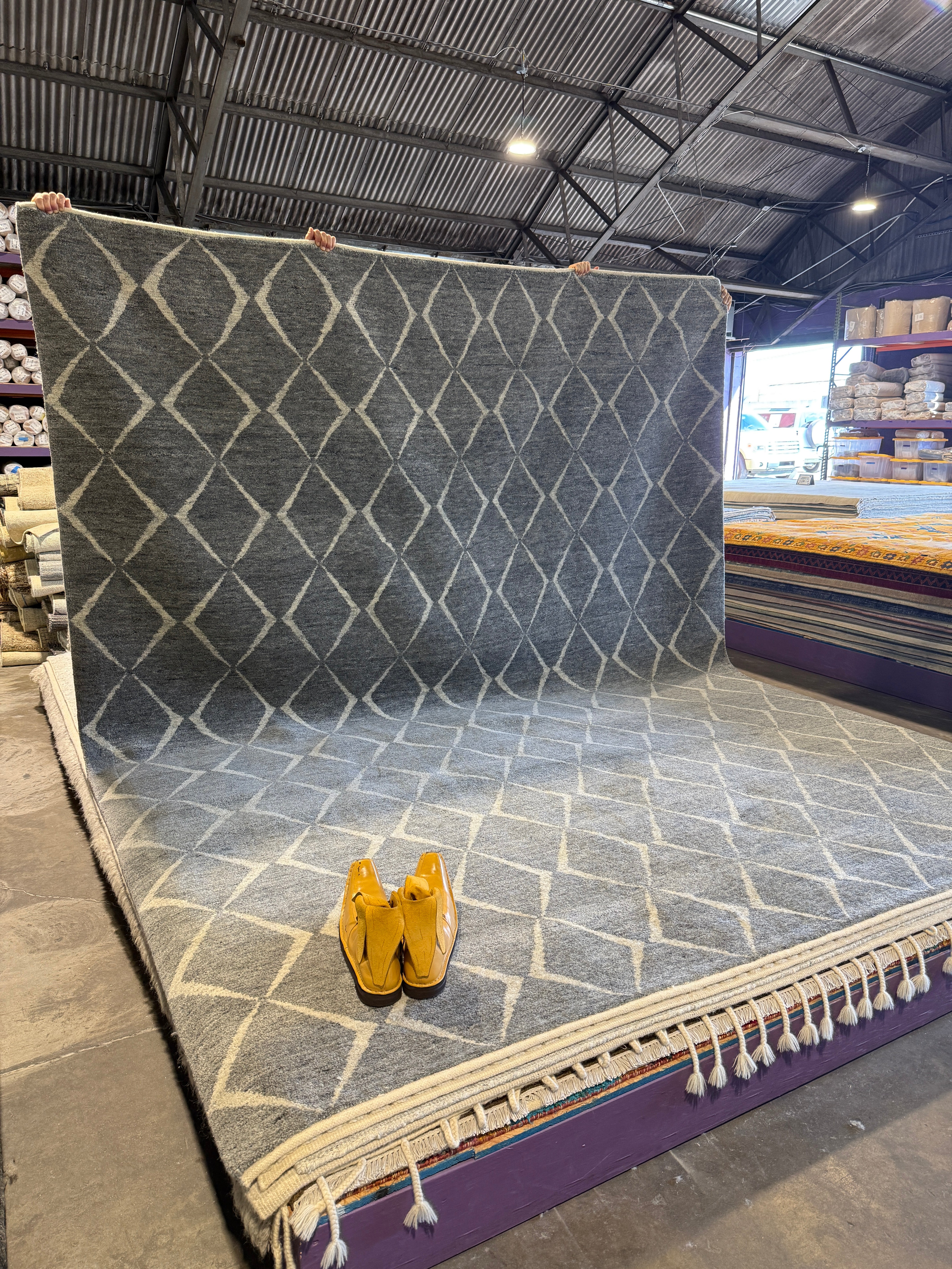 Rod 9.3x11.9 Hand-Knotted Grey & Ivory High Low