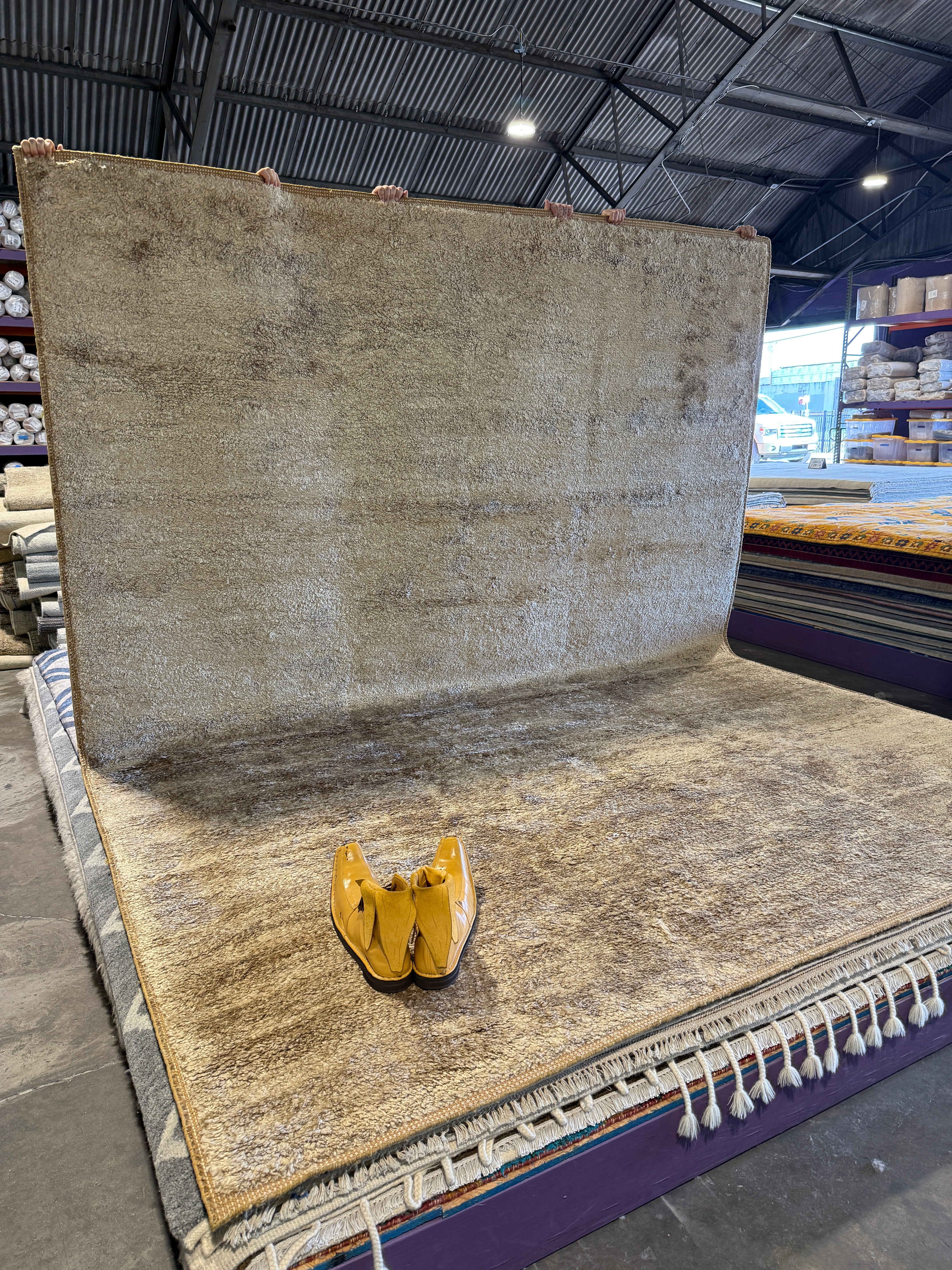 Pusch & Nguyen 9x12 Tan Banana Shag SW Champagne Tibetan Rug