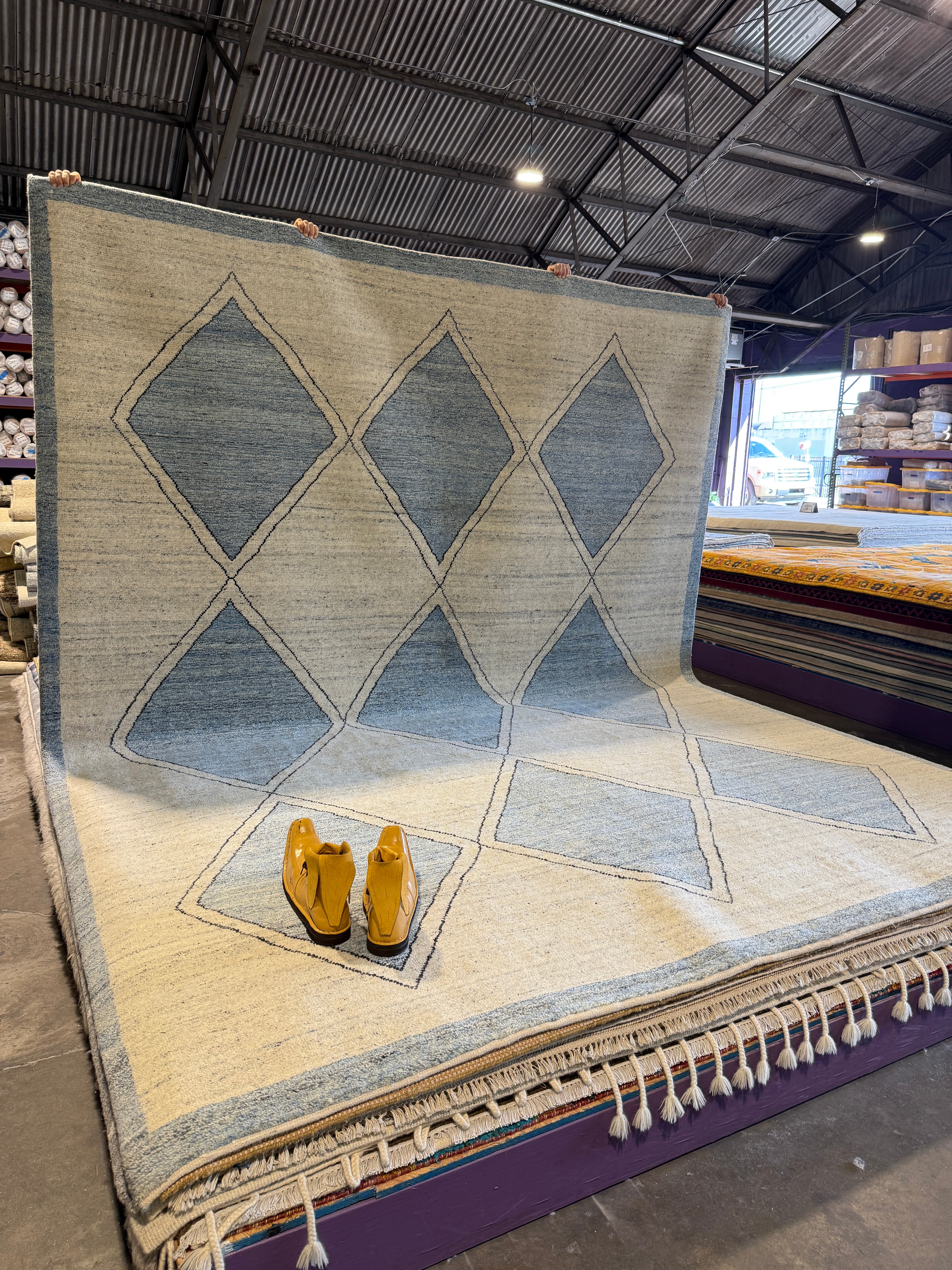 Millian 9.3x11.9 Hand-Knotted Light Blue & Beige Modern