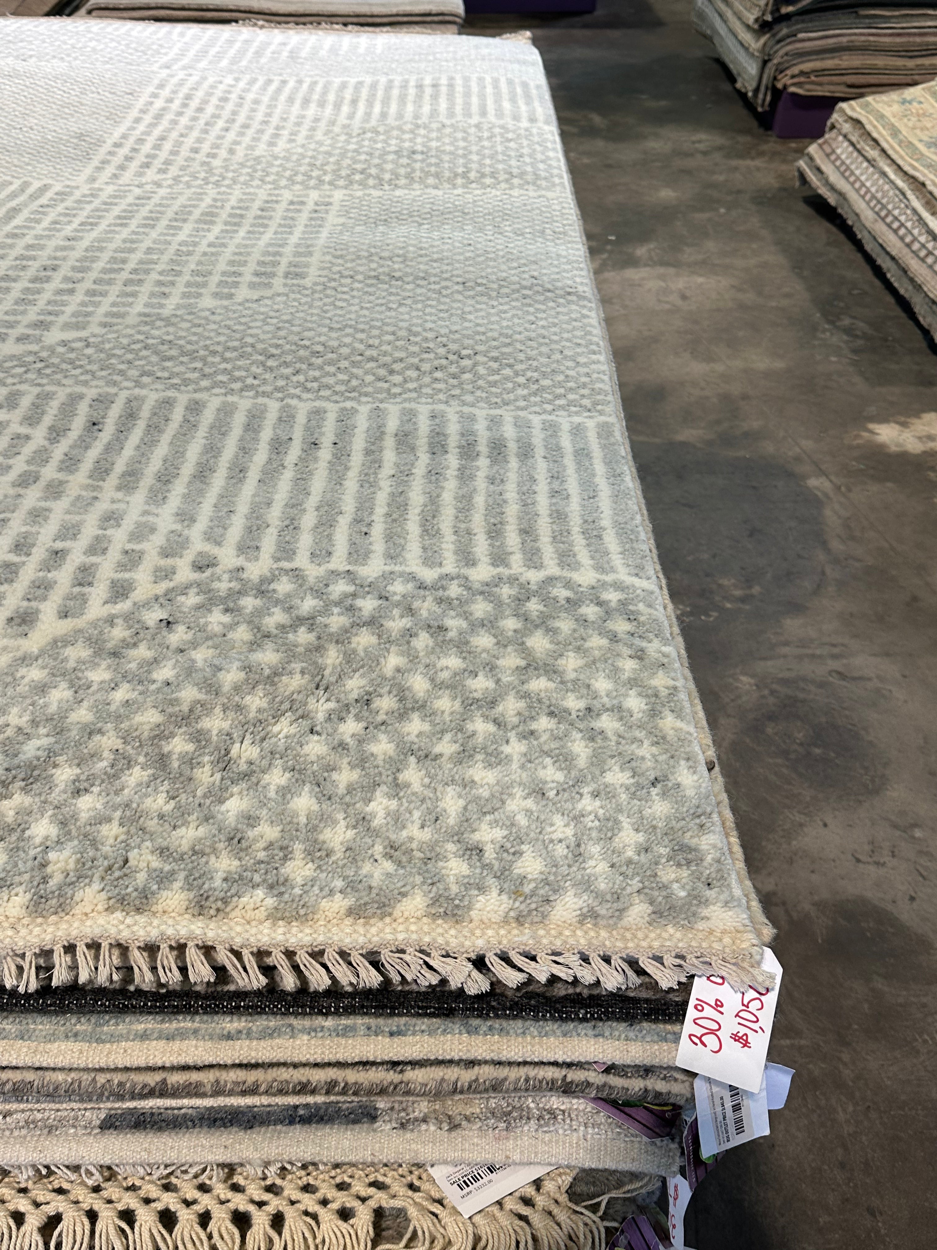 Ray 8.3x10 Hand-Knotted Ivory & Grey High Low