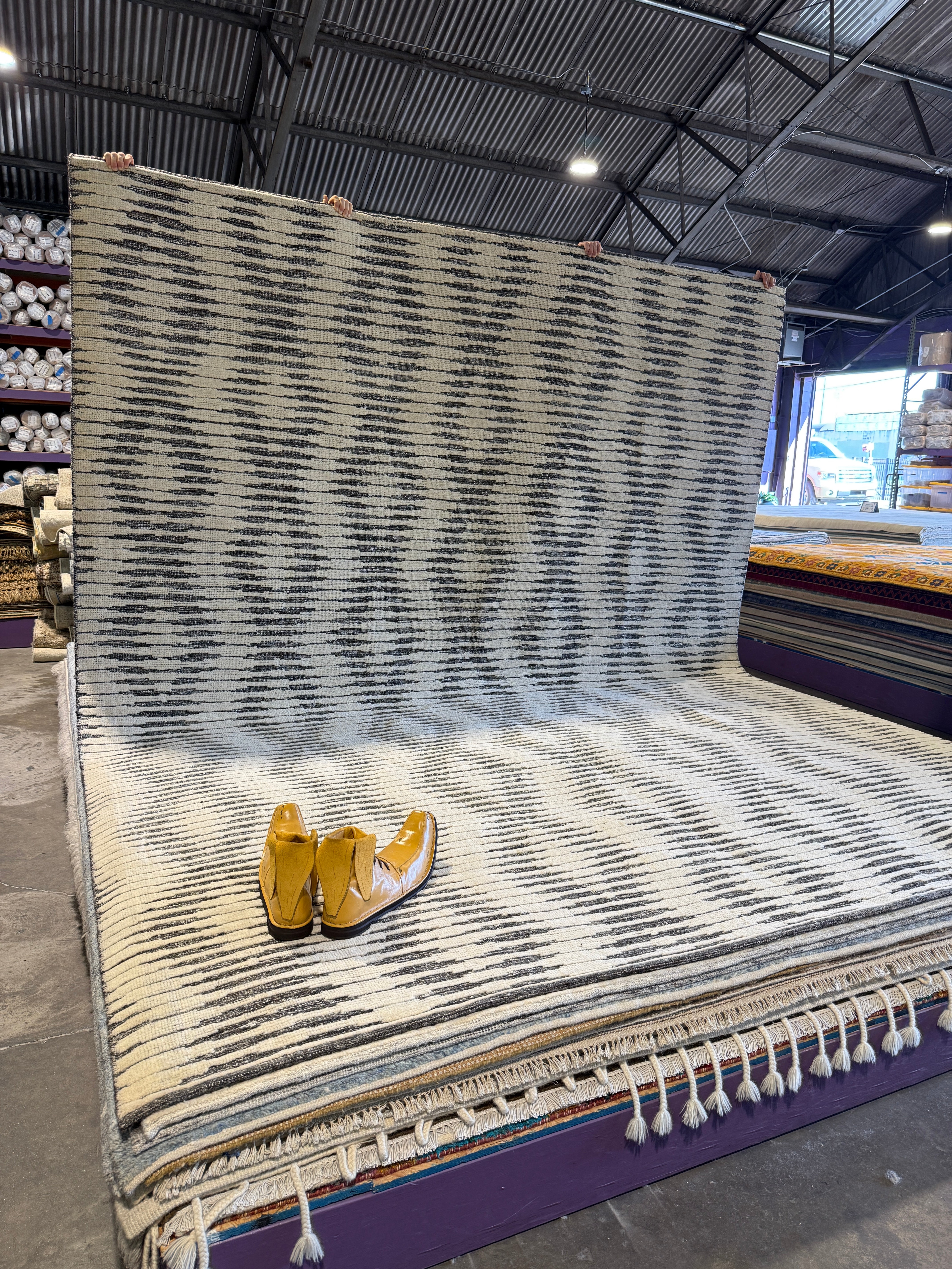 Bacilos 9.3x11.9 Hand-Knotted Modern Rug Ivory and Grey High-Low