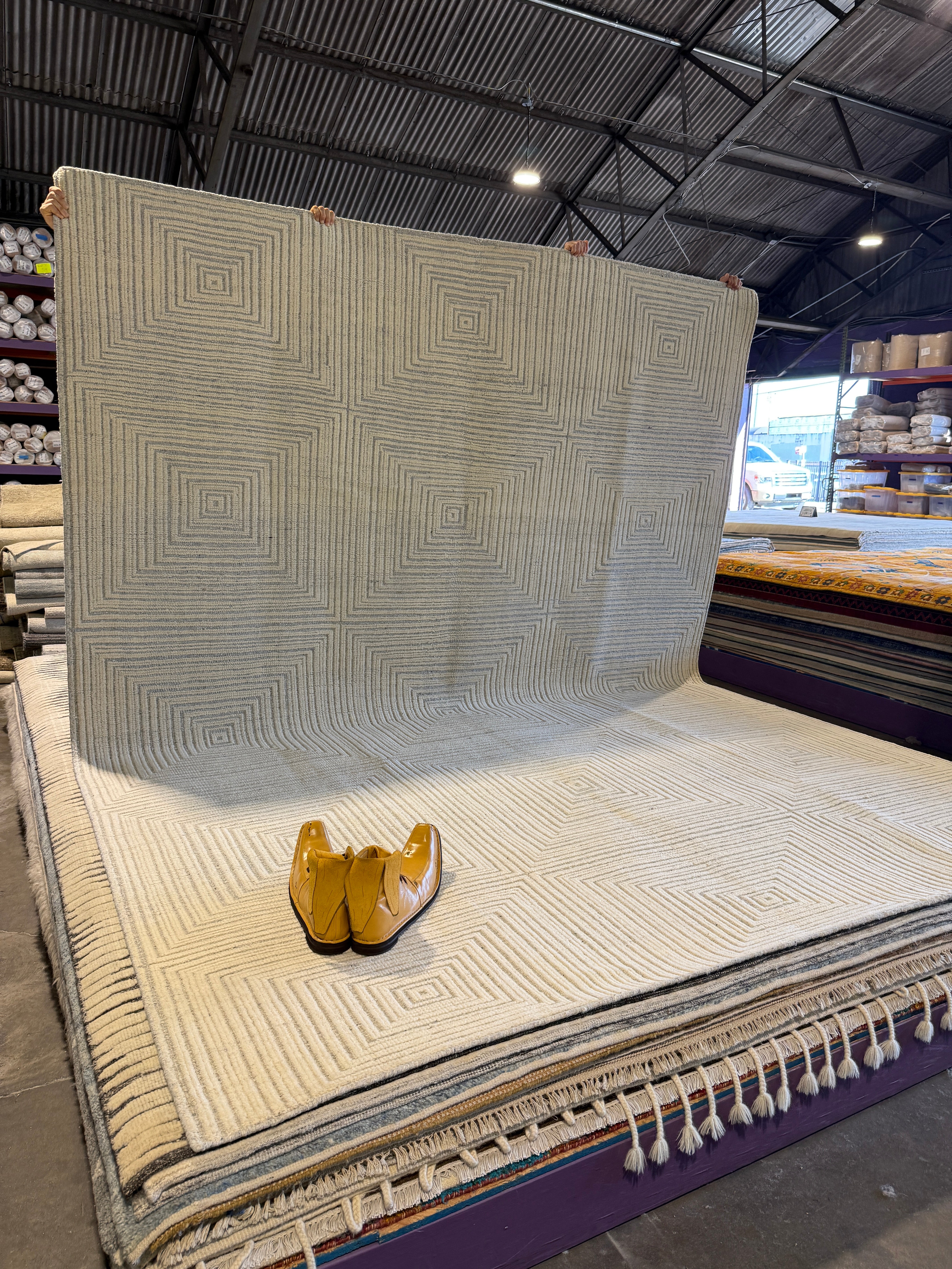 Aleksandr Baluev 8.9x12 Hand-Knotted Modern Rug Ivory Grey High-Low