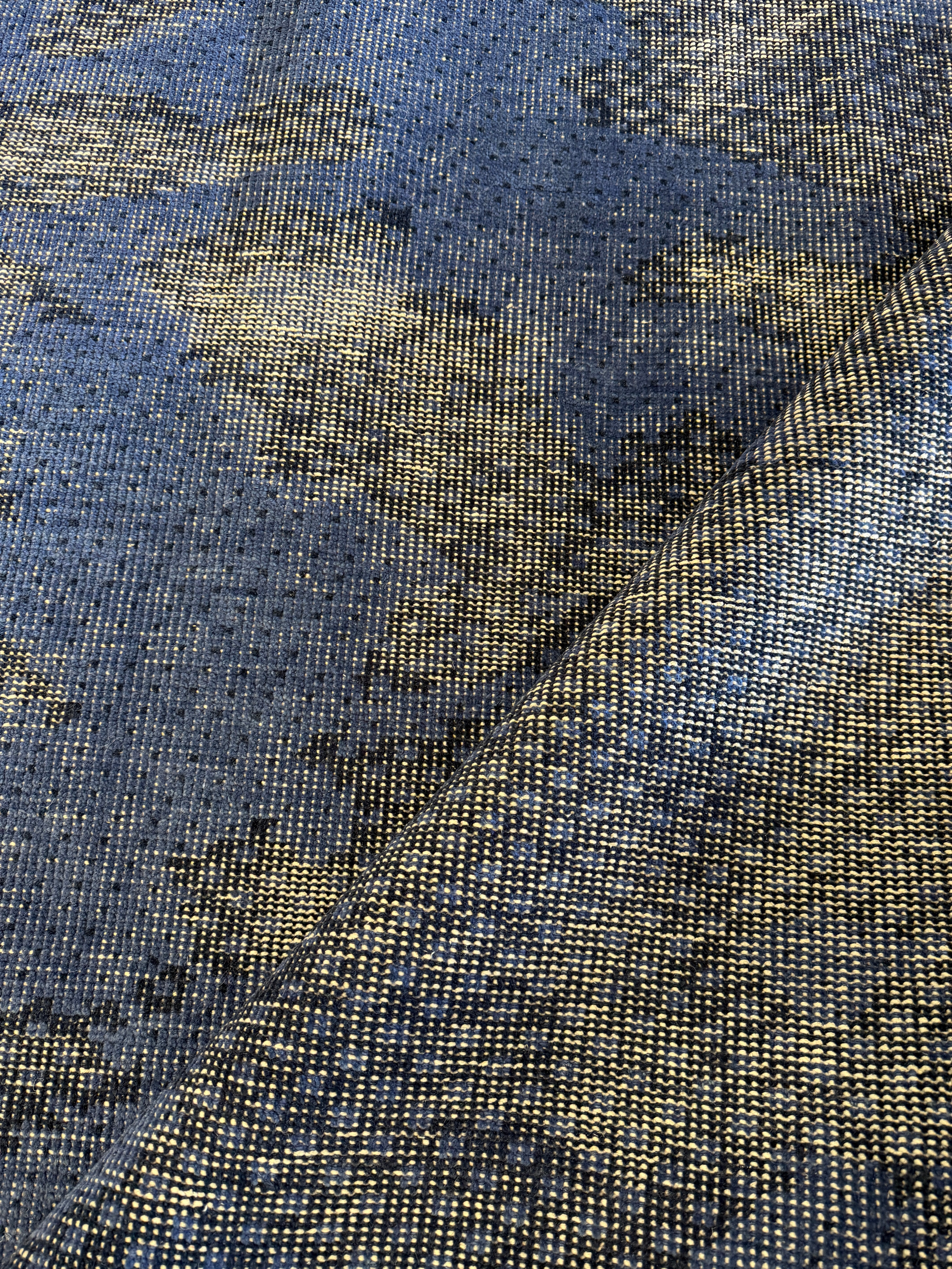 Vladimir Mashkov 9x12 Hand-Knotted Modern Rug Blue and Grey Textured