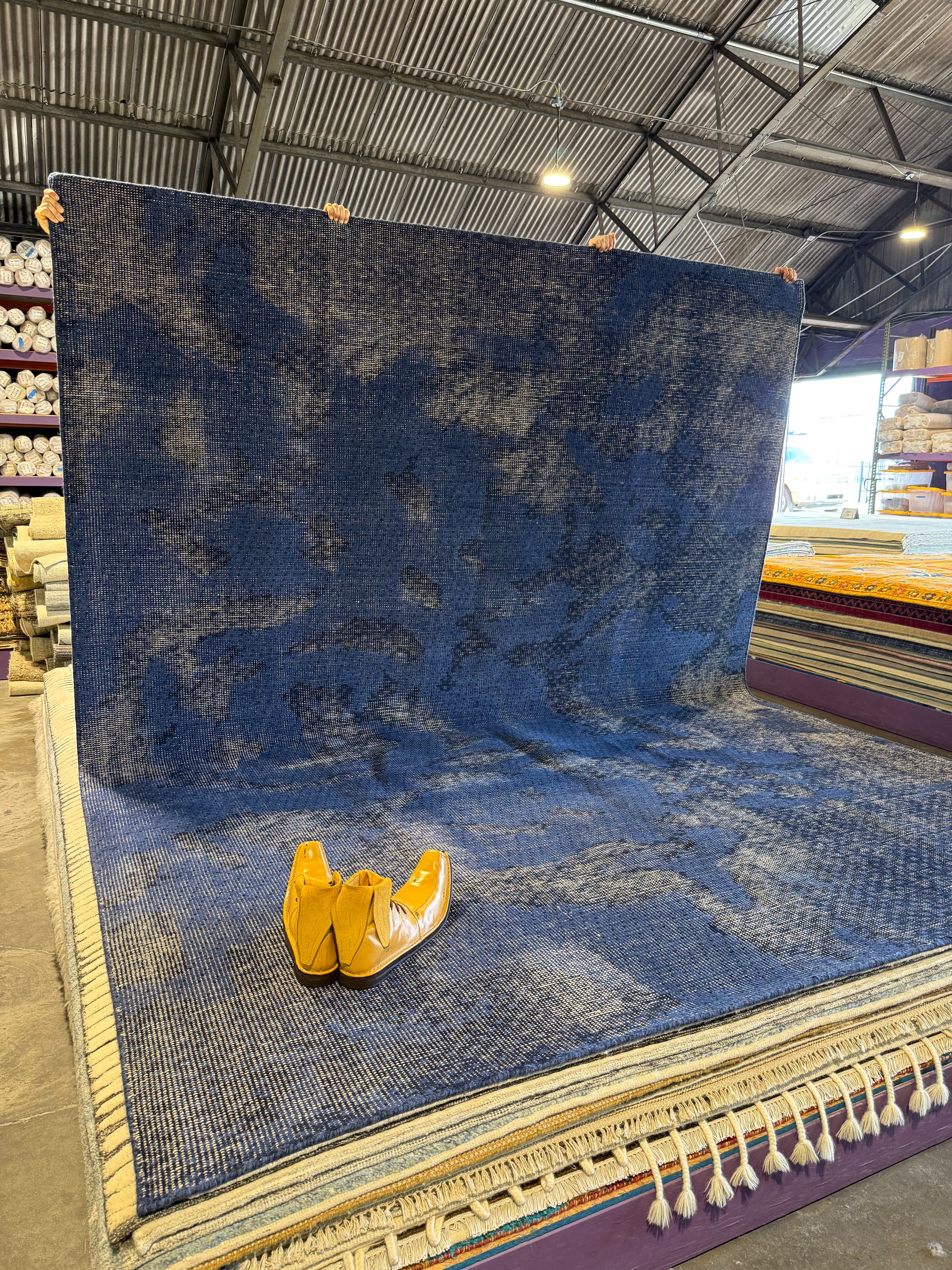 Vladimir Mashkov 9x12 Hand-Knotted Modern Rug Blue and Grey Textured