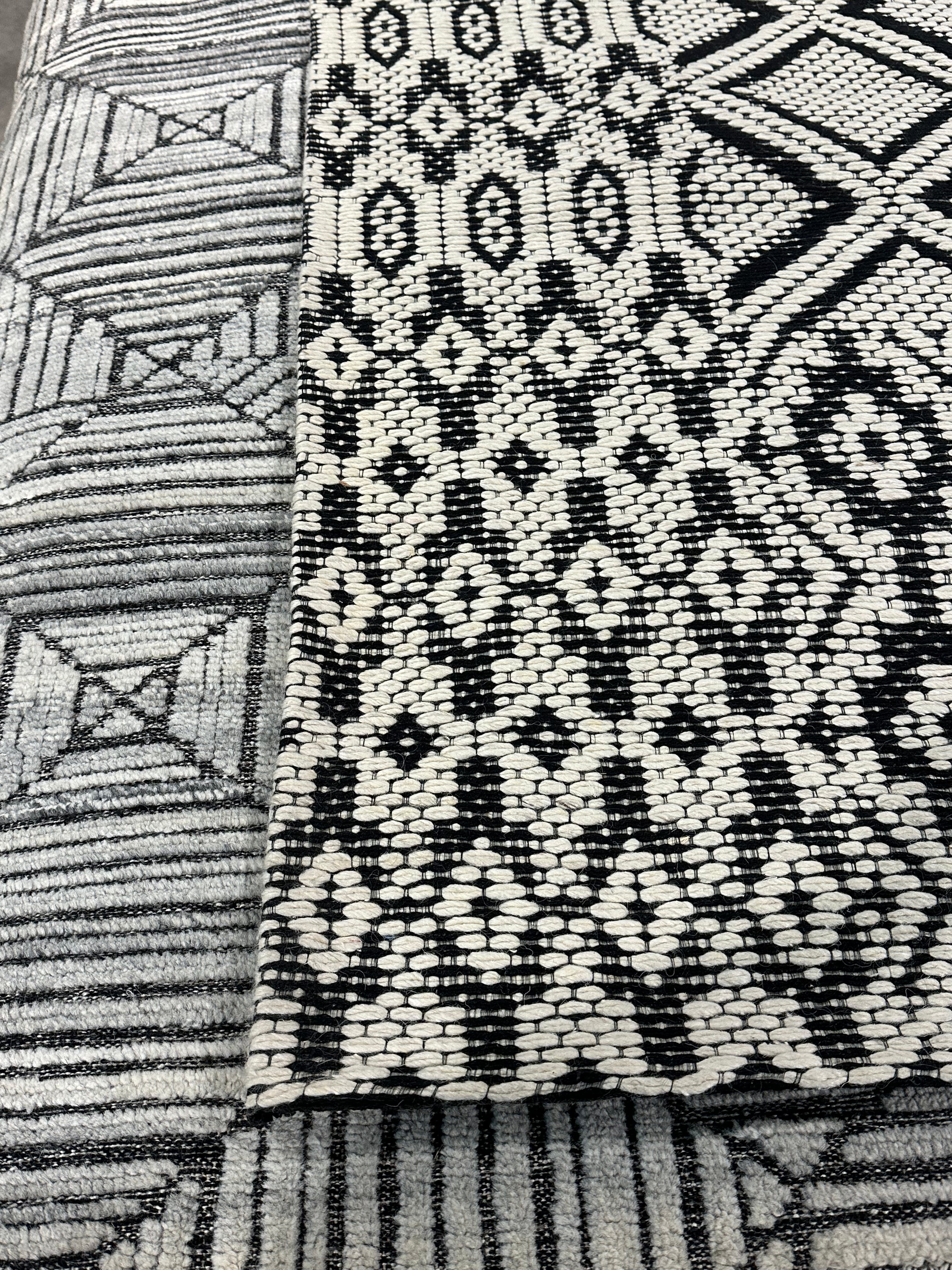Semmy 8x10 Black and White Handwoven Jacquard Durrie