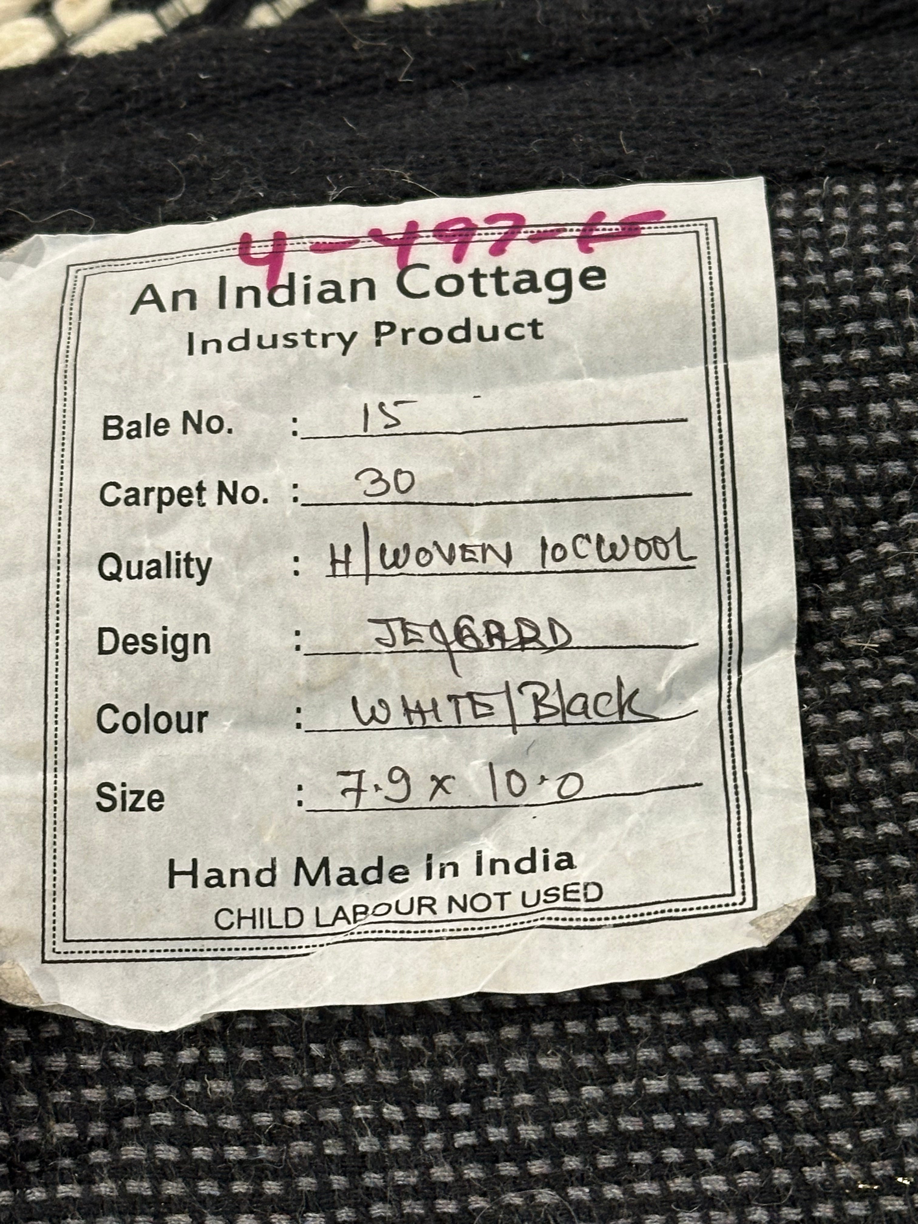 Semmy 8x10 Black and White Handwoven Jacquard Durrie