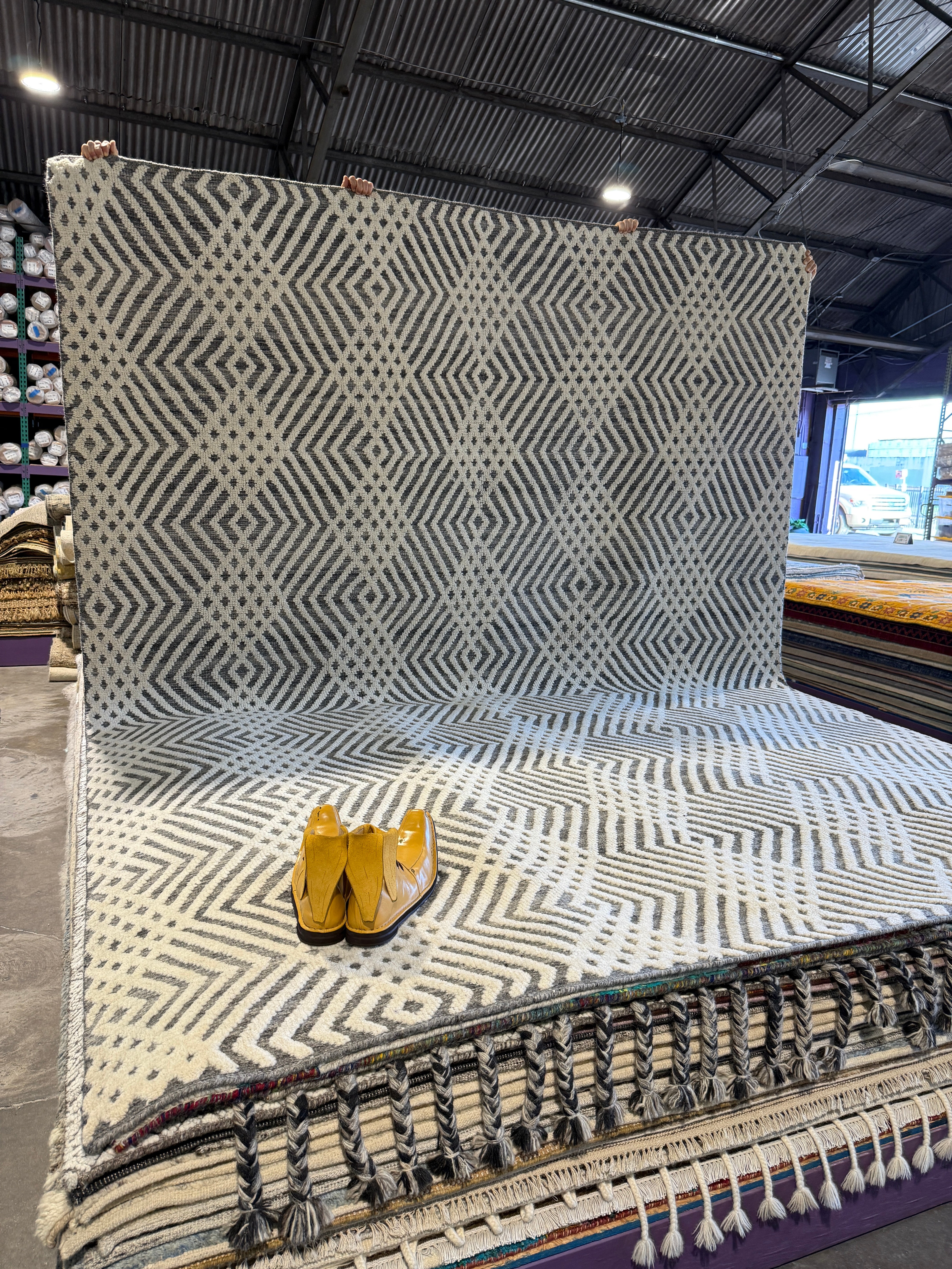 Alex Sparrow 9x12 Hand-Knotted Modern Rug Ivory and Grey High-Low