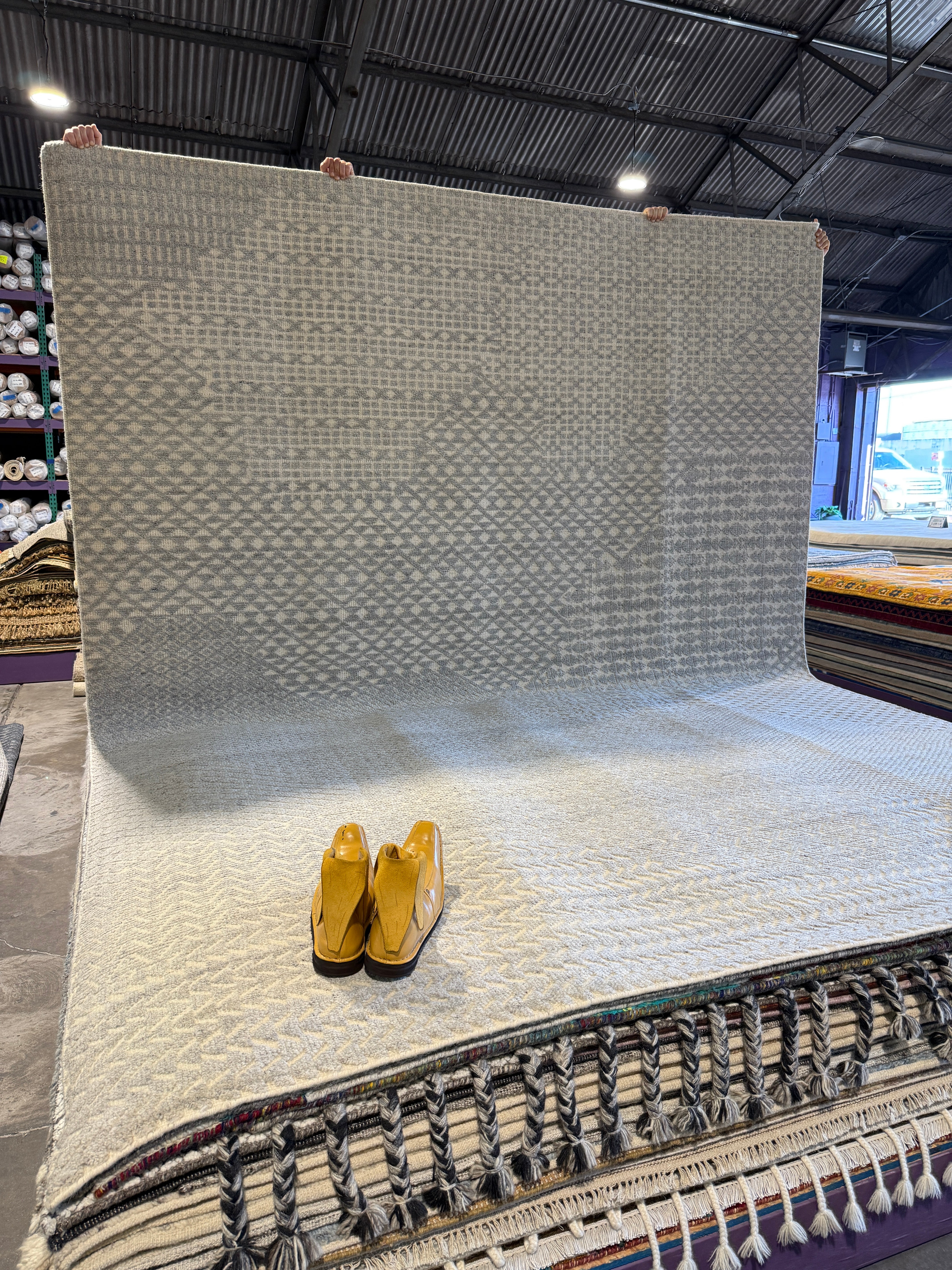 Maksim Matveyev 9x12 Hand-Knotted Modern Rug Ivory Grey High-Low