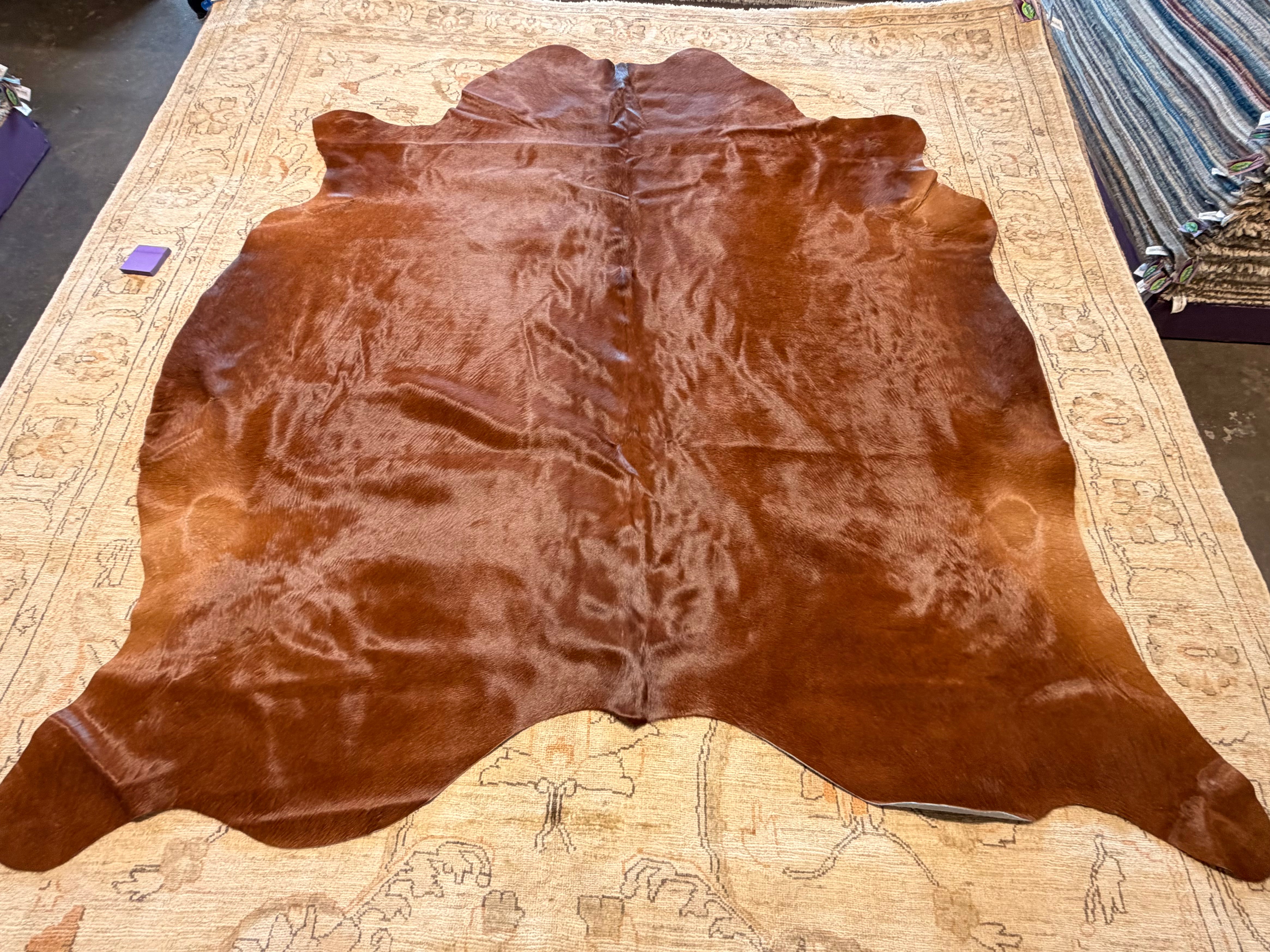 Solid Red Brown 6.1x6.3 Medium Cowhide Rug