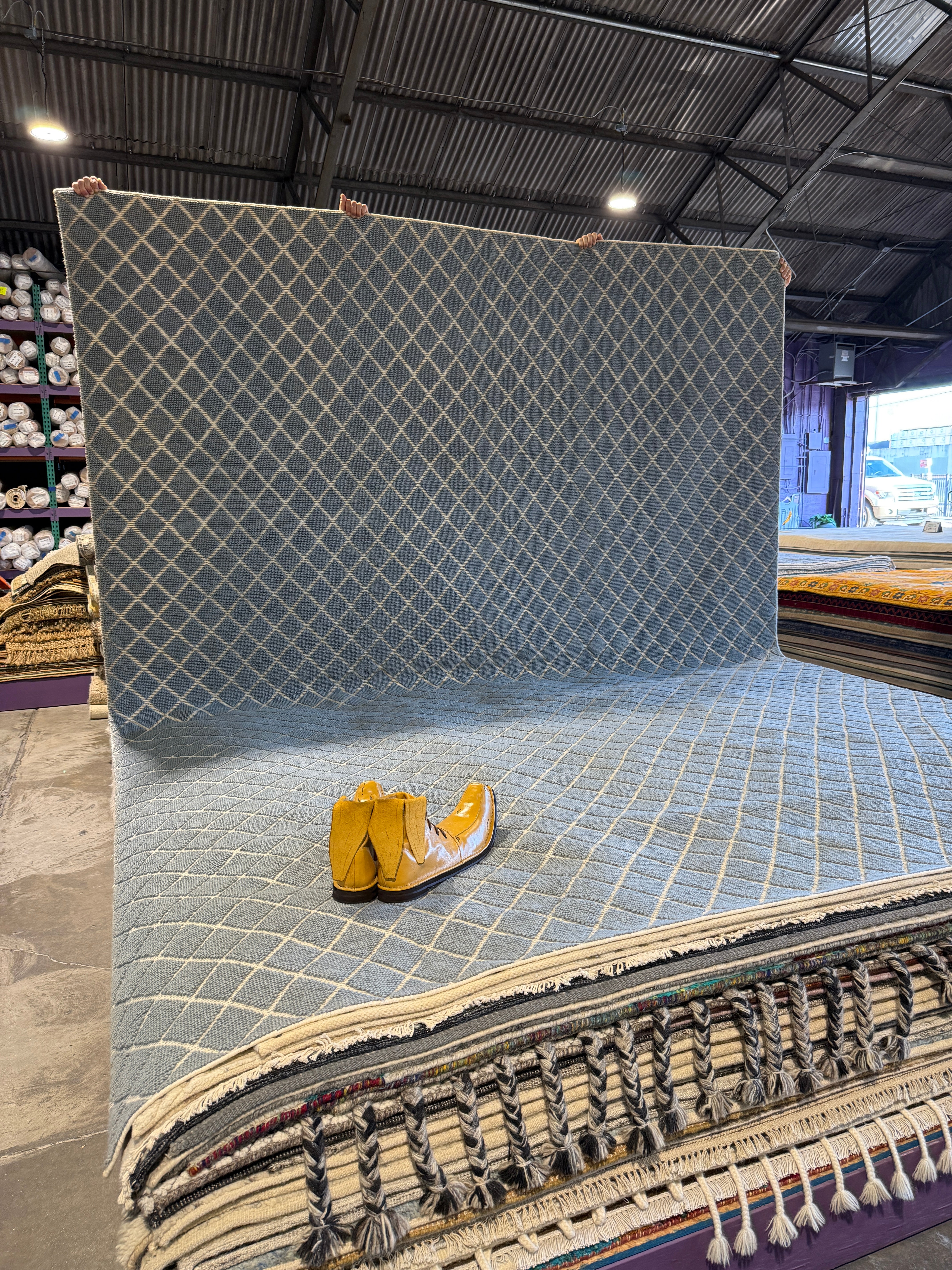 Mary Robinson Handwoven Wool Durrie Blue Grey Diamond (various sizes)