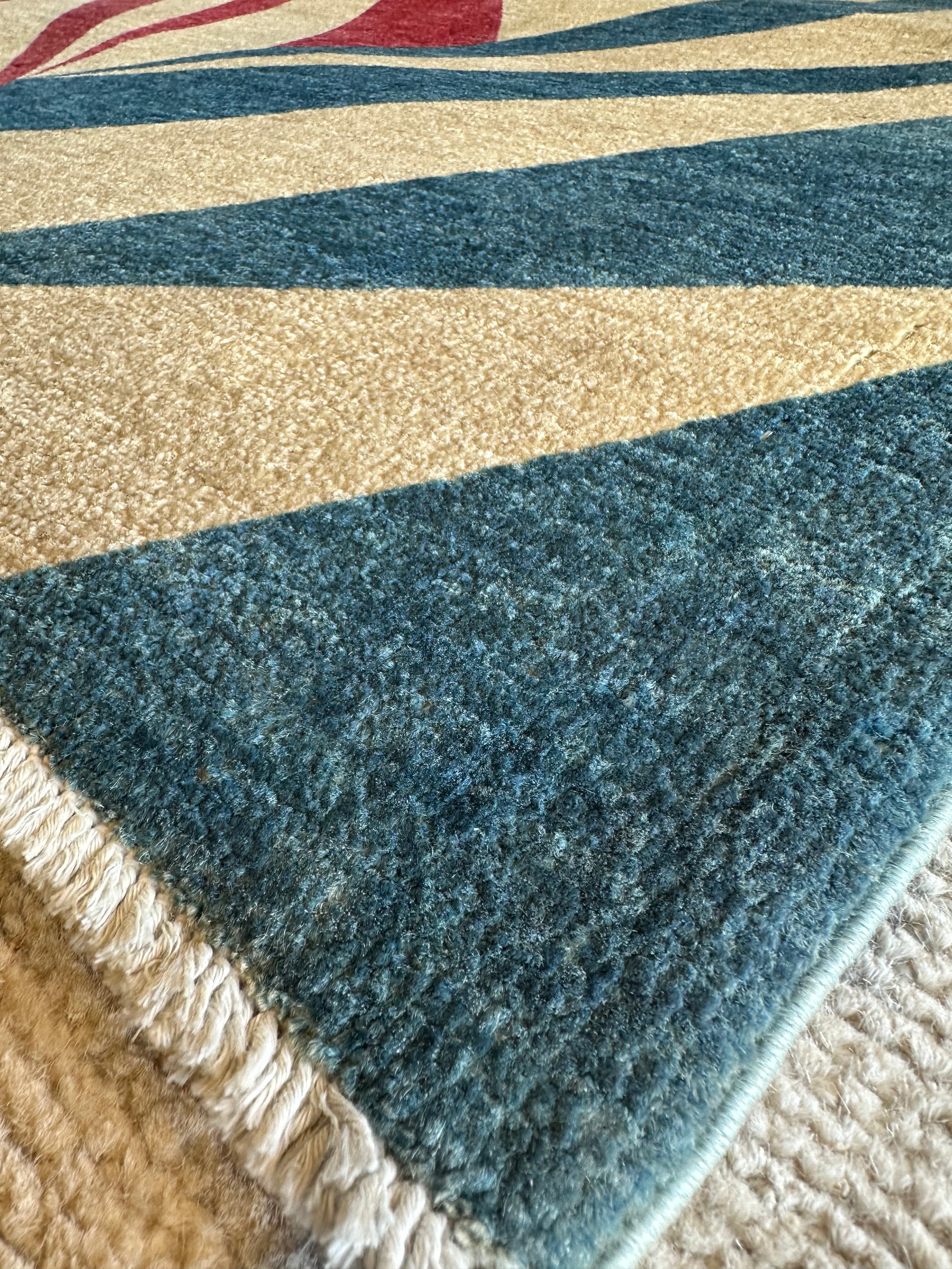 Erin Stewart Tiedje 3.3x4.9 Blue and Red Hand-Knotted Farhan Rug