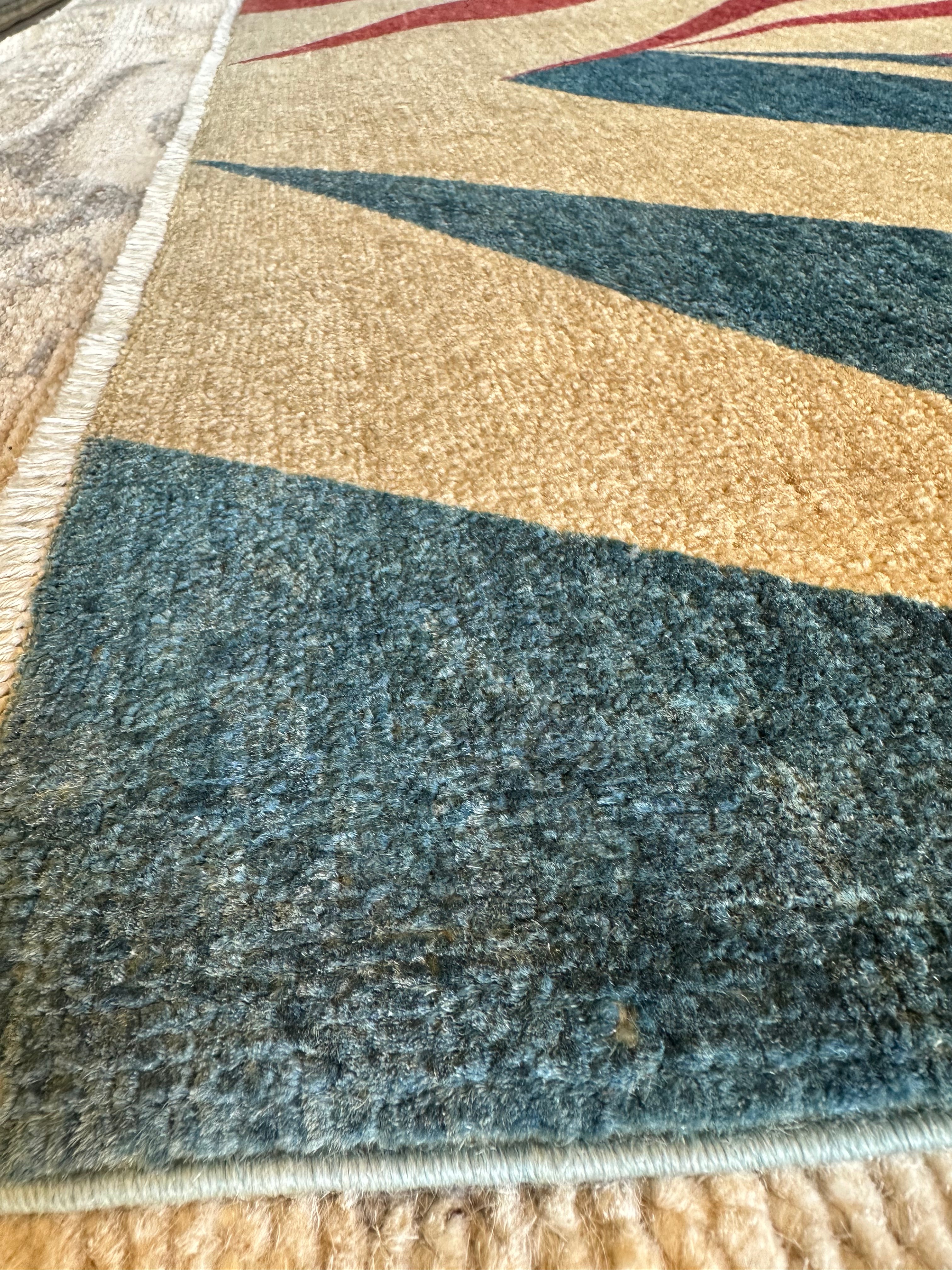 Erin Stewart Tiedje 3.3x4.9 Blue and Red Hand-Knotted Farhan Rug