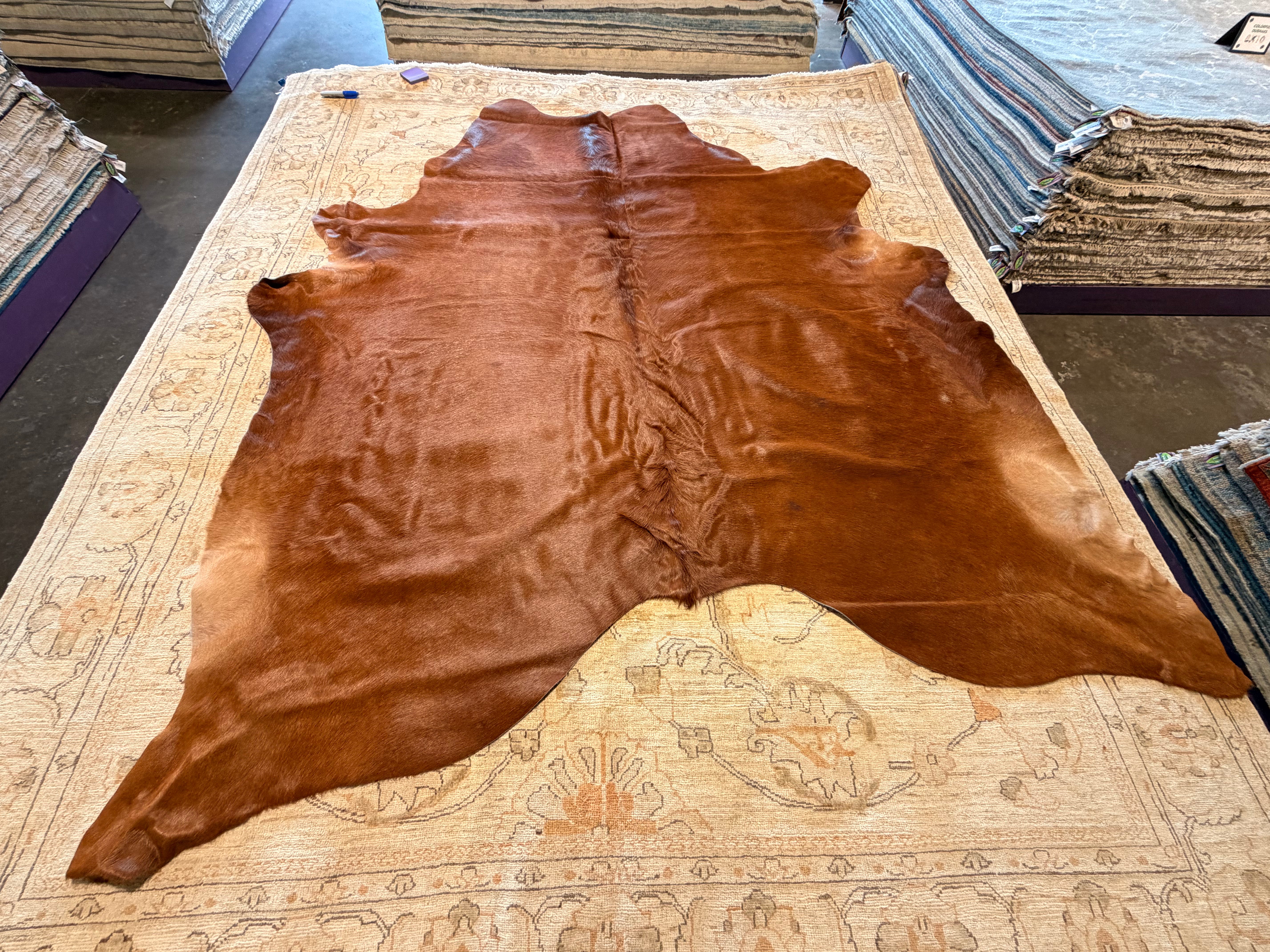 Solid Red Brown 6.7x6.11 Large Cowhide Rug