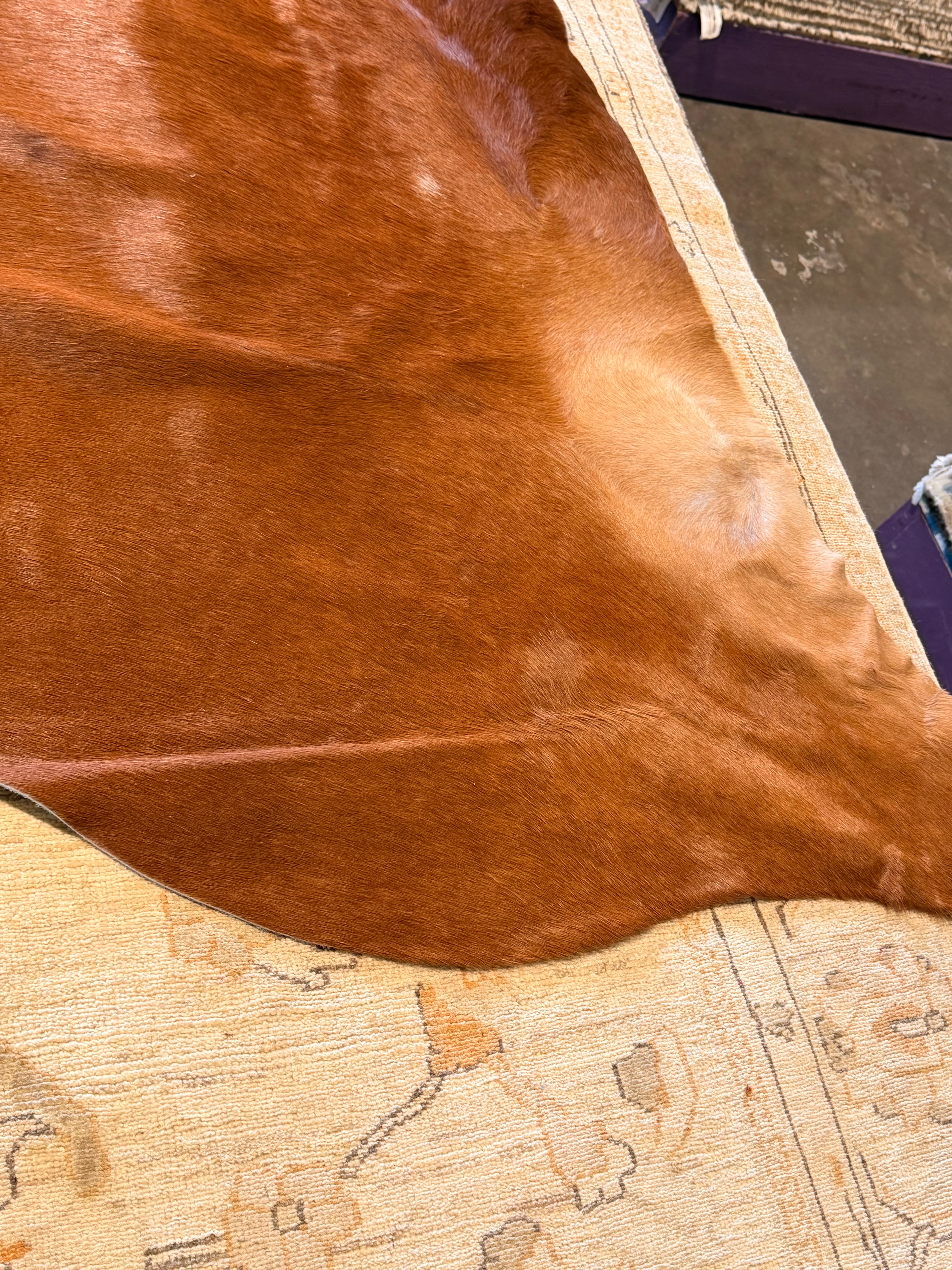 Solid Red Brown 6.7x6.11 Large Cowhide Rug