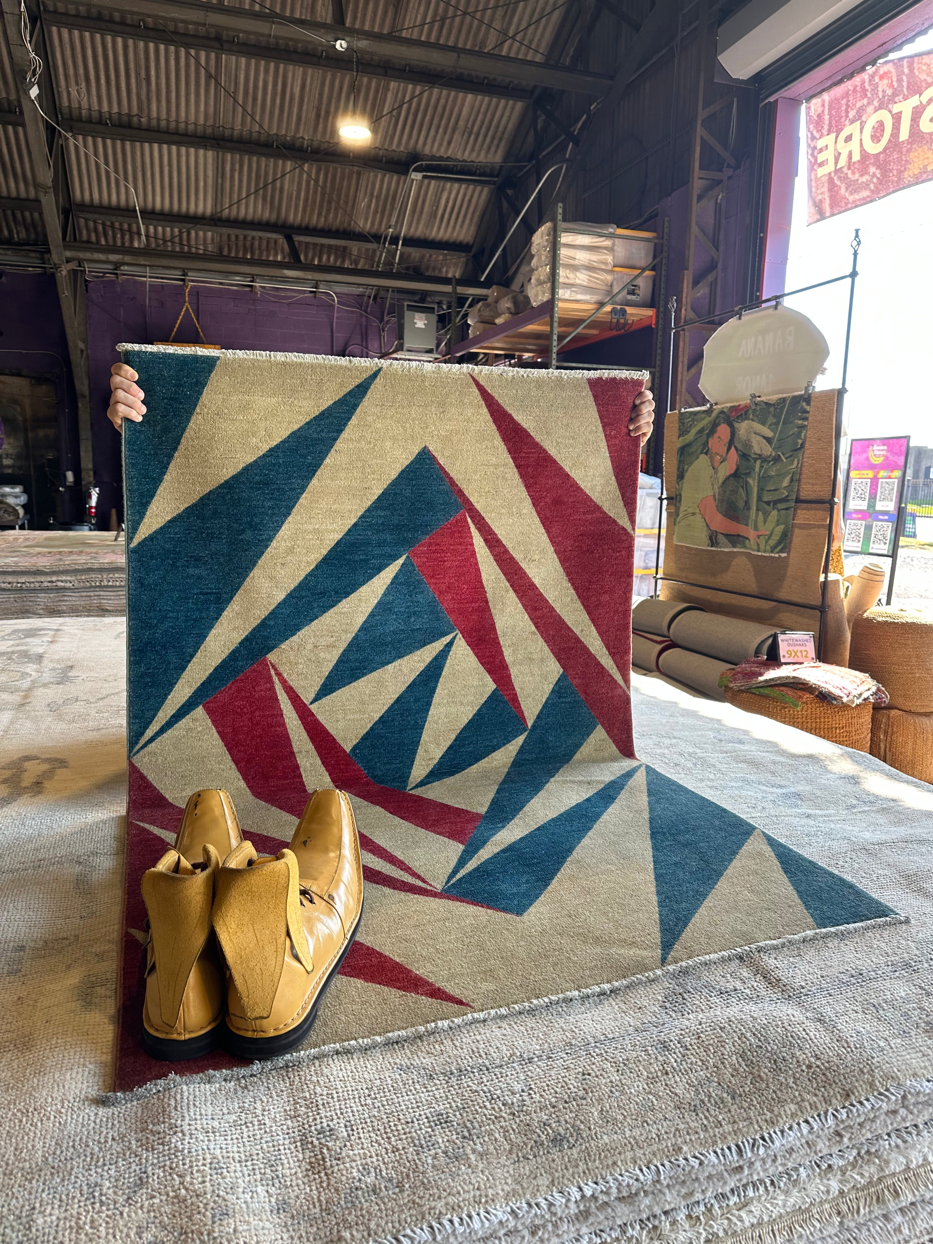 Erin Stewart Tiedje 3.3x4.9 Blue and Red Hand-Knotted Farhan Rug