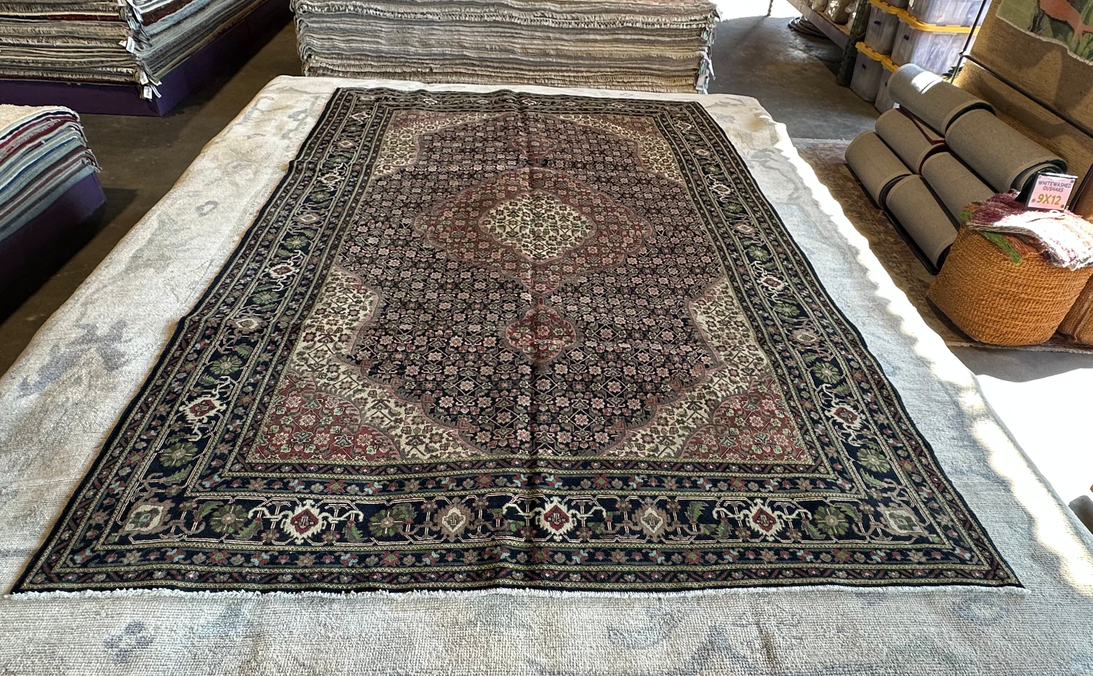 Amanda Bolger 6.5x9.1 Navy and Red Hand-Knotted Persian Rug