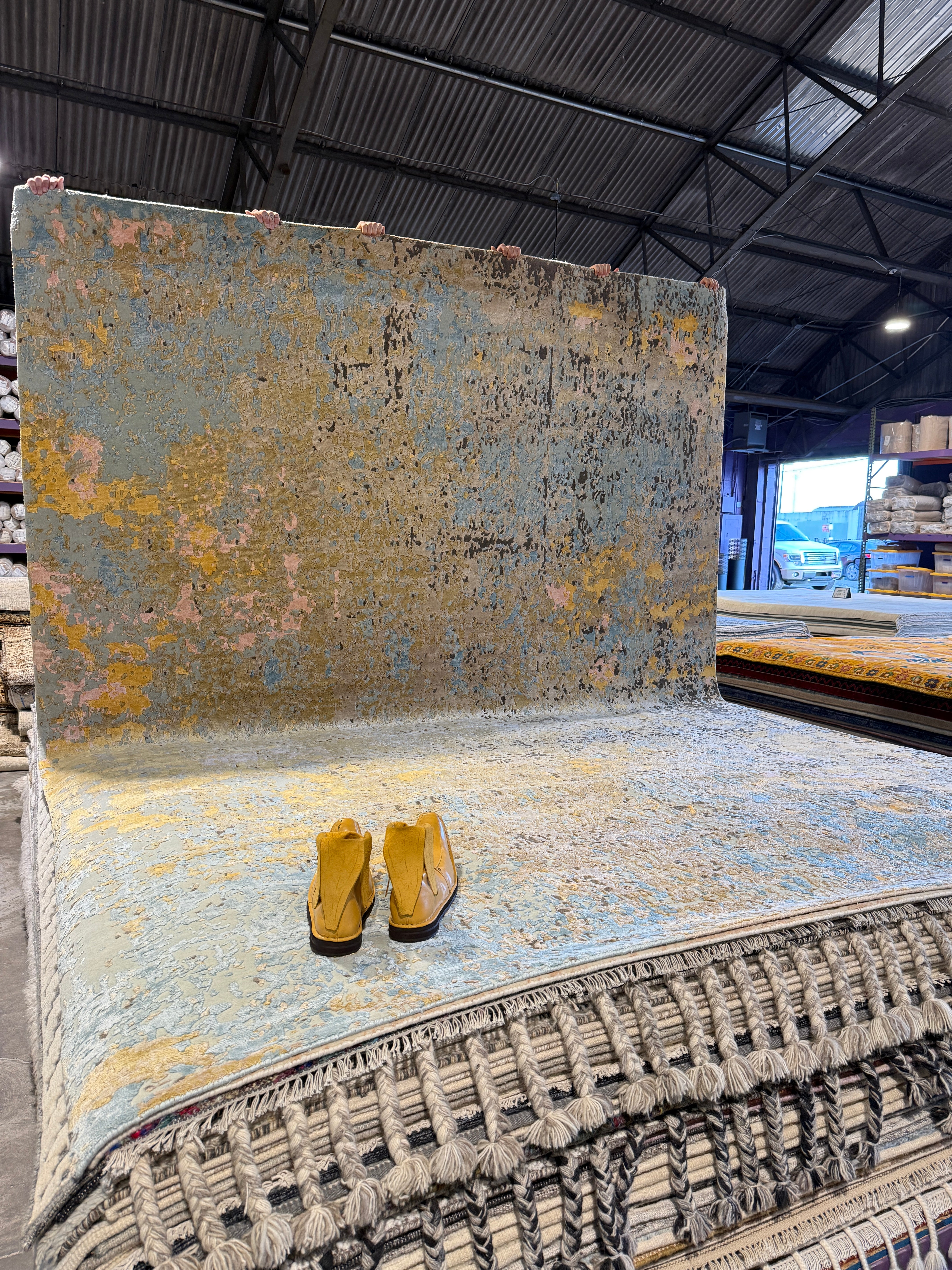 Emelio Dutton 9x12.6 Gold Hand-Knotted Modern Abstract Rug