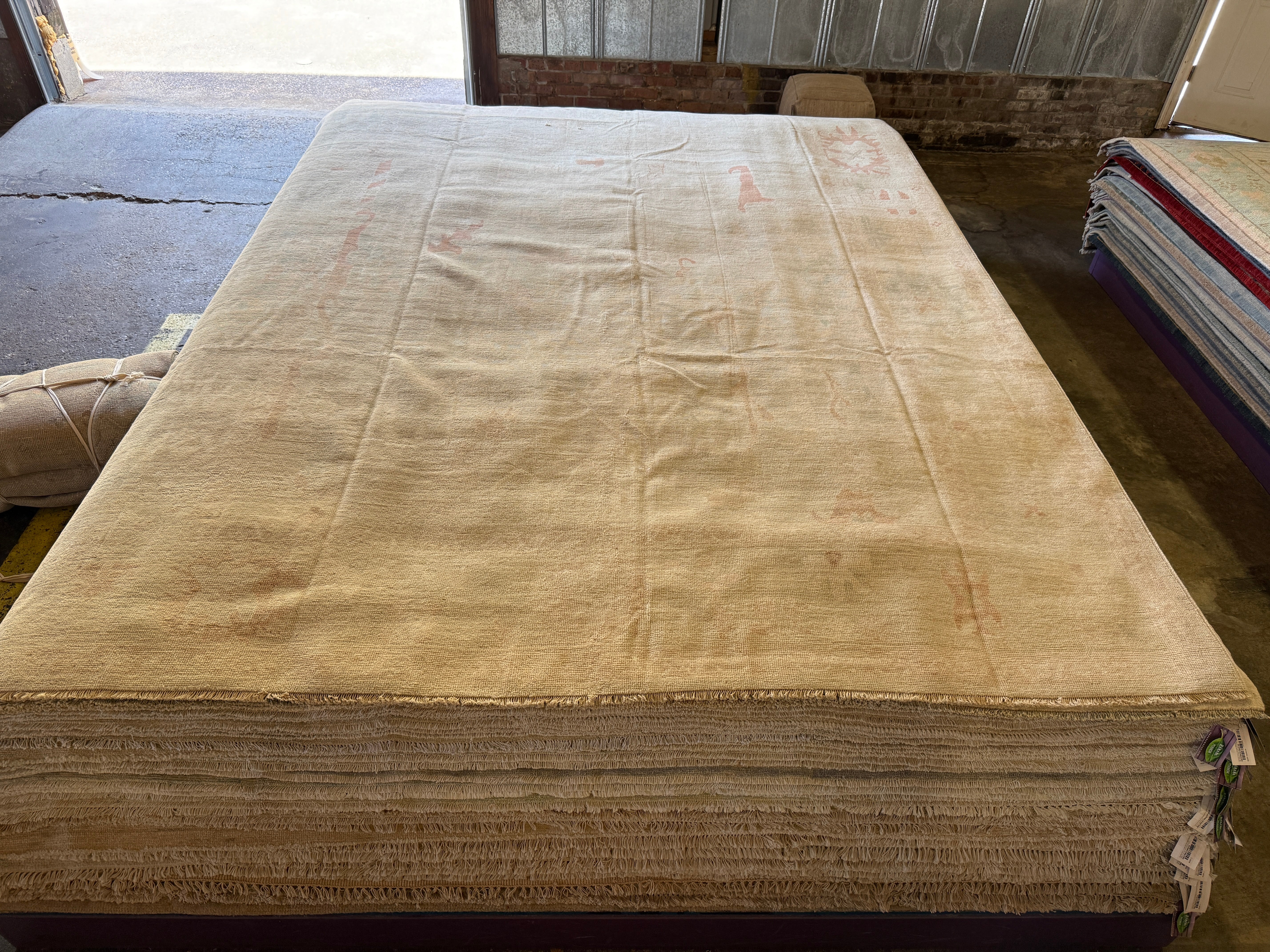 Zoe McGrady 9.2x12.2 Cream and Light Pink Whitewashed Afghani Oushak