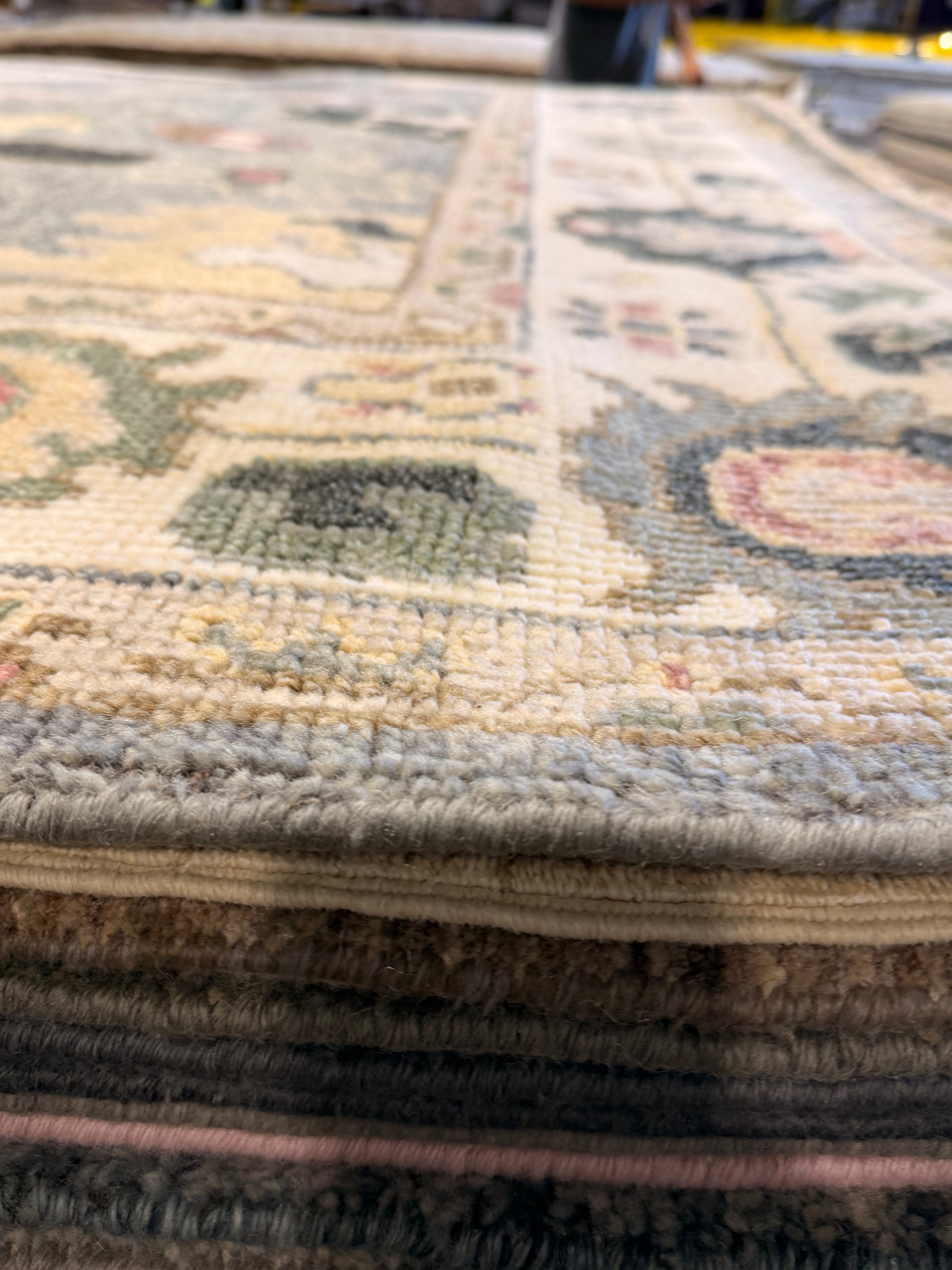 Suzanne Tucker 8x10.3 Grey and Ivory Hand-Knotted Oushak Rug