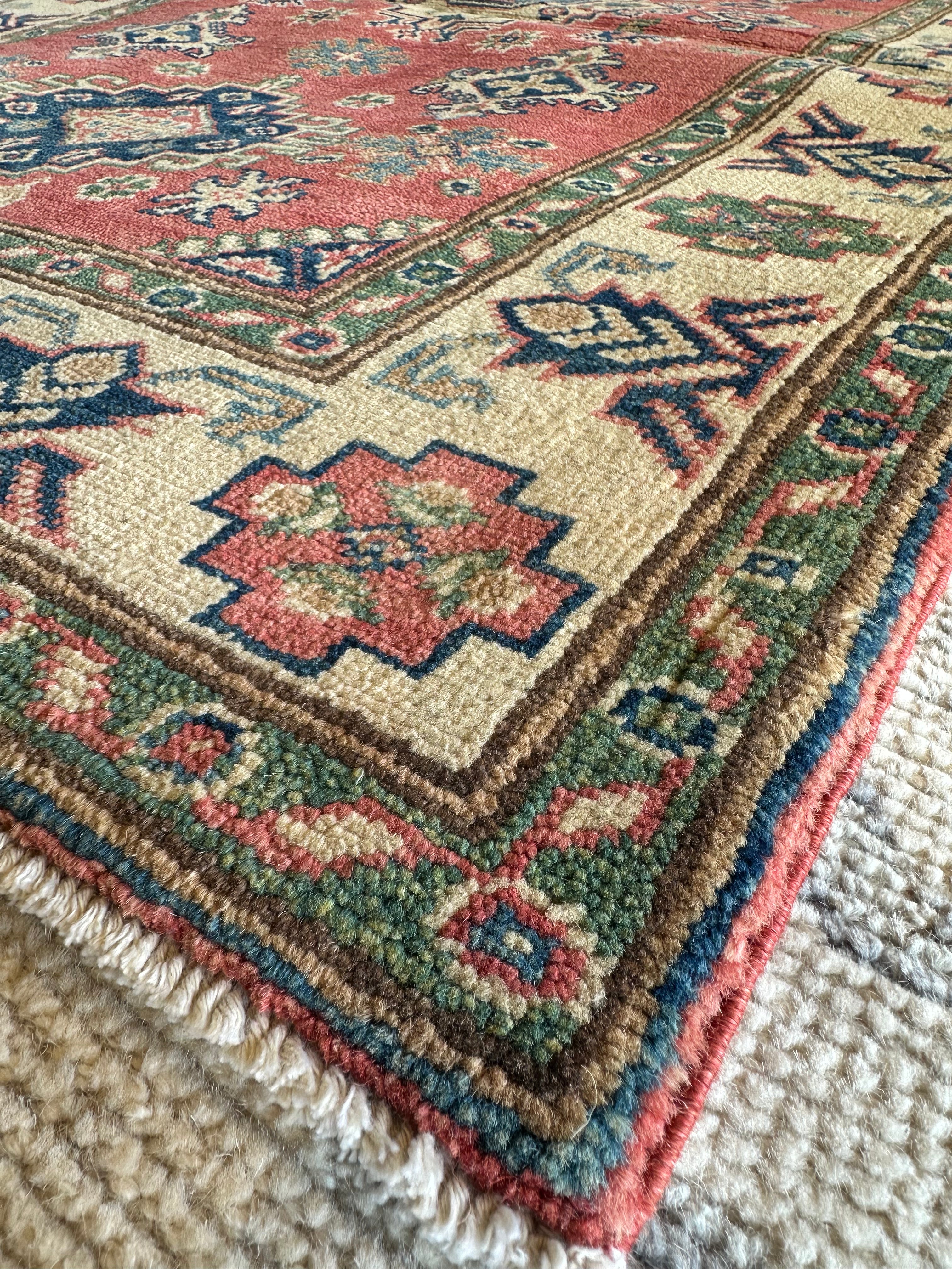 Isabelle Du 3.1x4.11 Red Hand-Knotted Kazak Rug