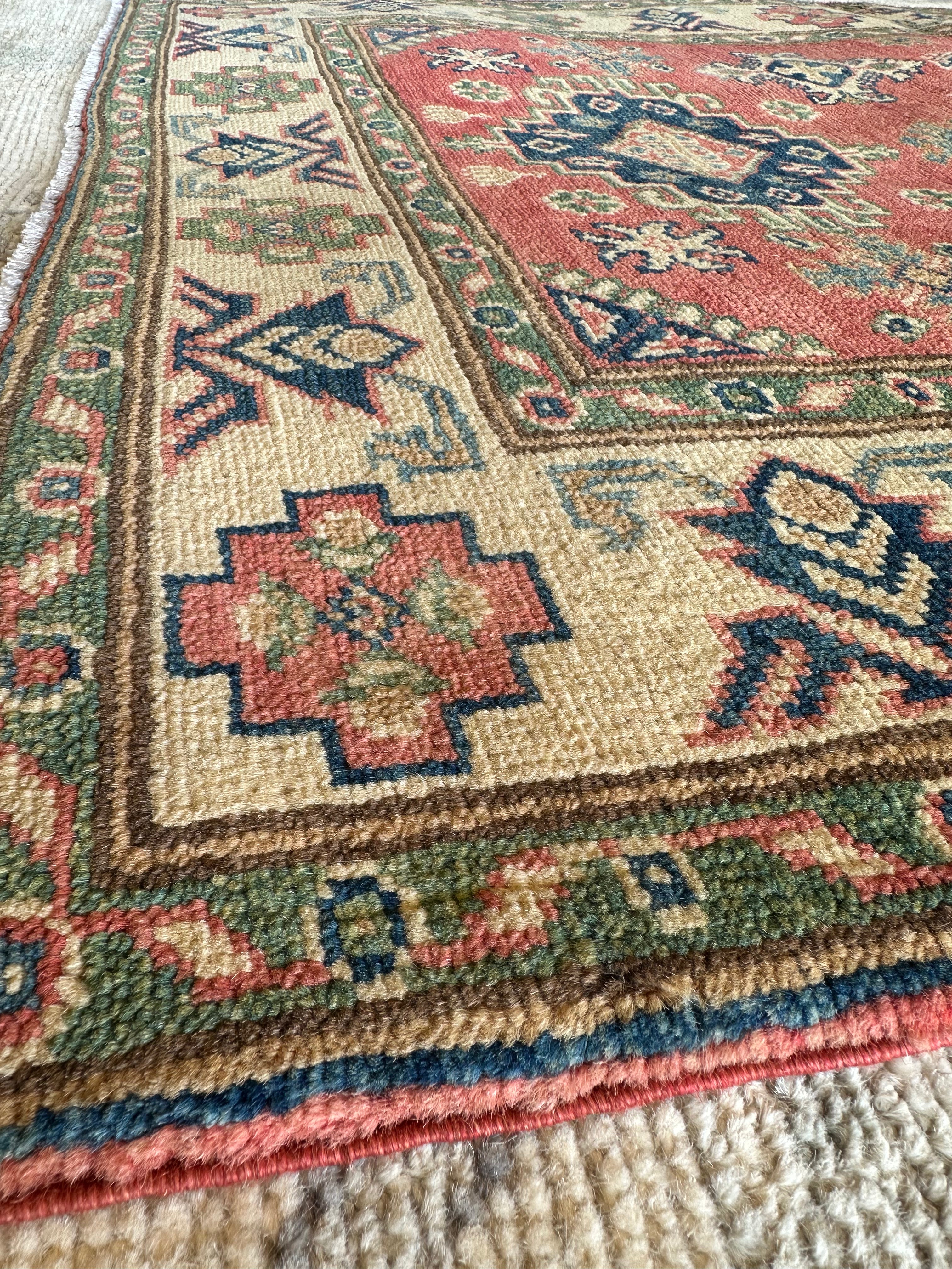 Isabelle Du 3.1x4.11 Red Hand-Knotted Kazak Rug