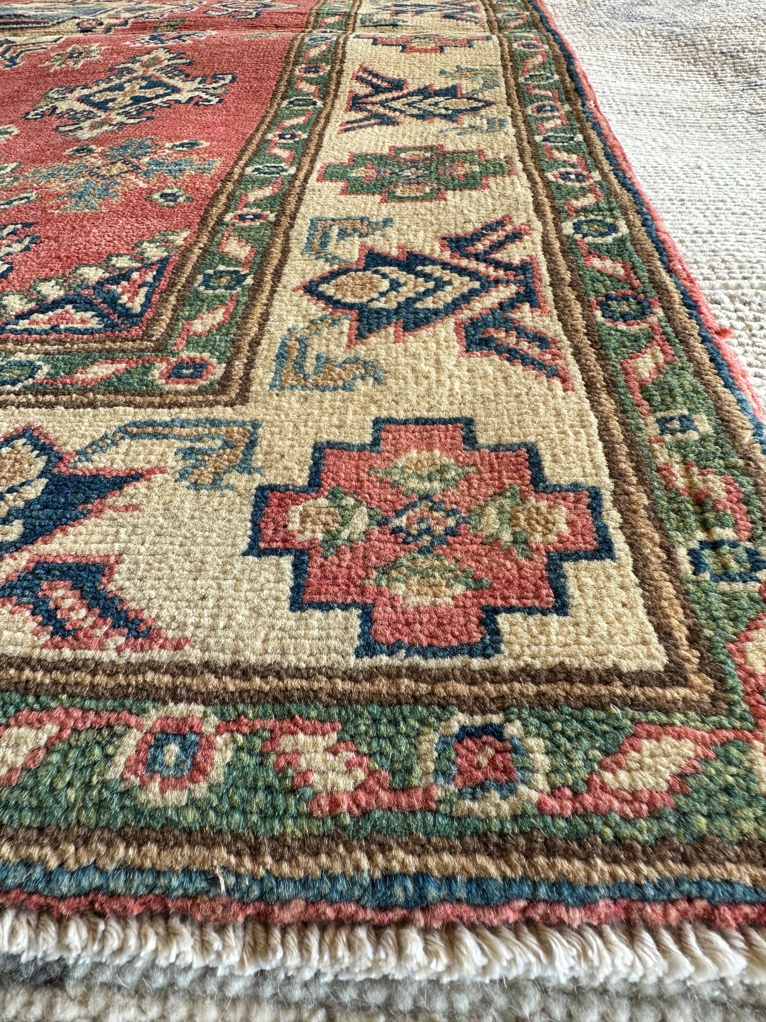 Isabelle Du 3.1x4.11 Red Hand-Knotted Kazak Rug