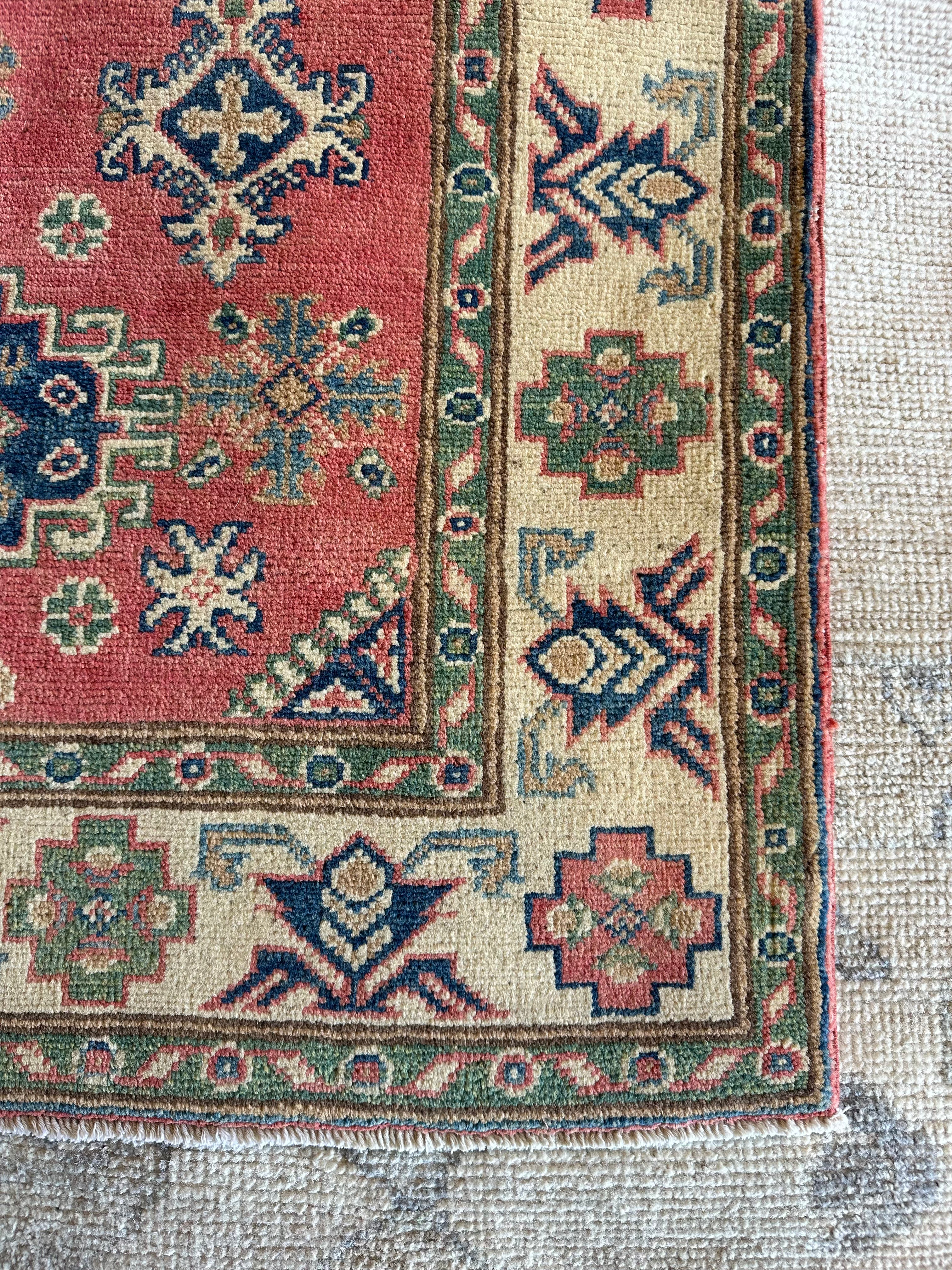 Isabelle Du 3.1x4.11 Red Hand-Knotted Kazak Rug