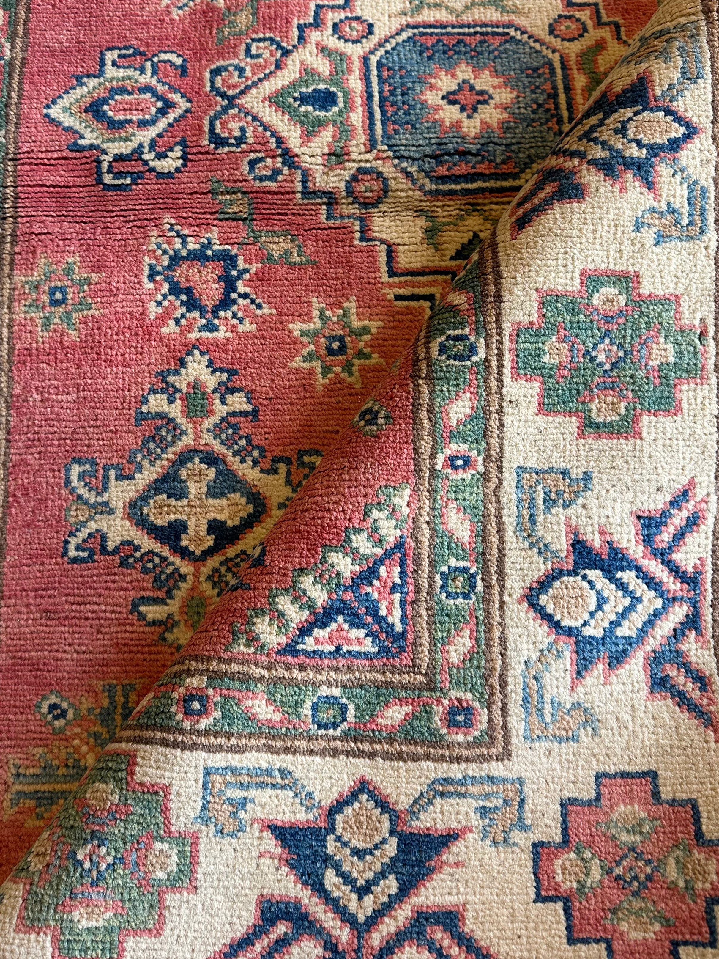 Isabelle Du 3.1x4.11 Red Hand-Knotted Kazak Rug