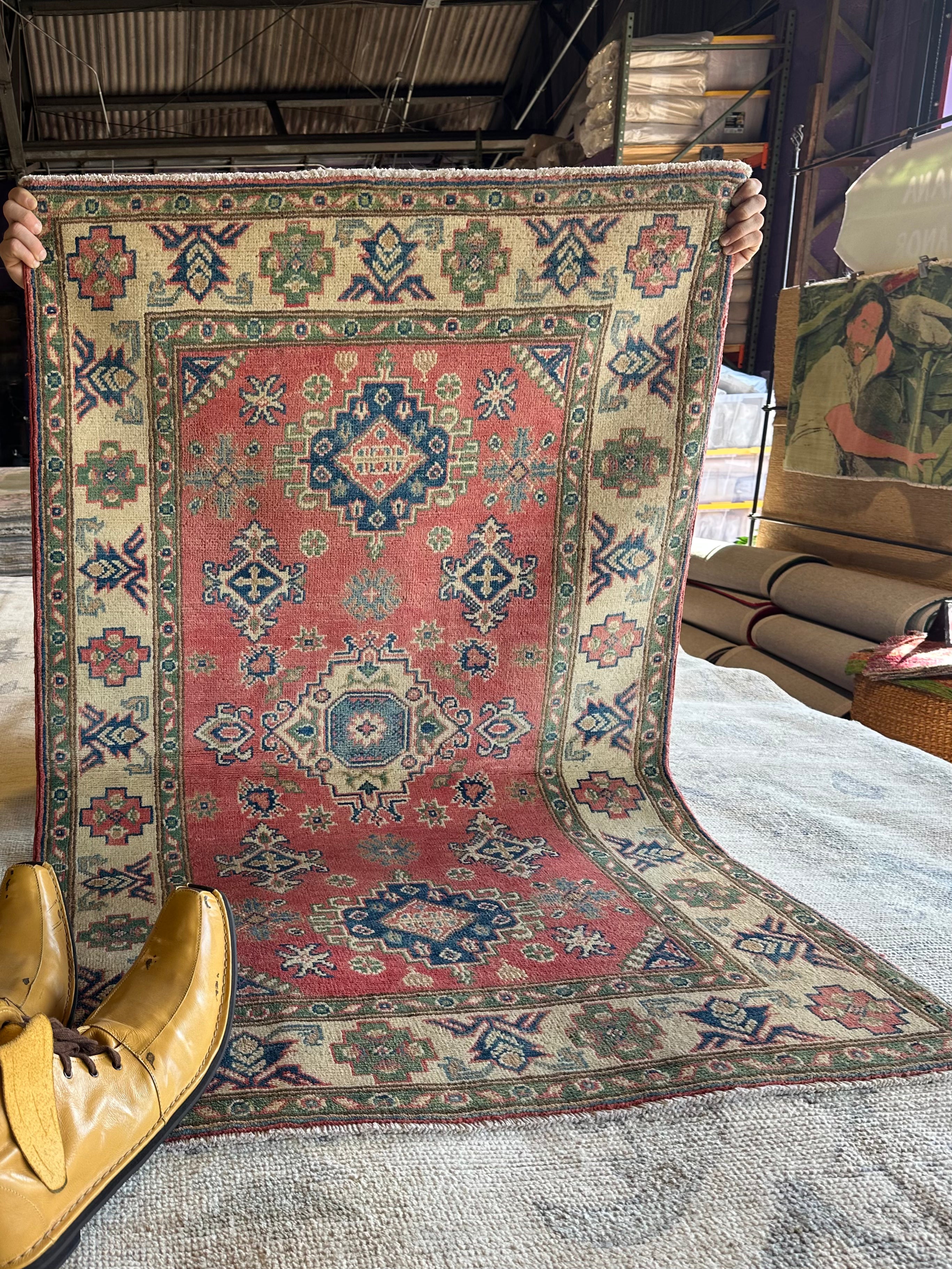 Isabelle Du 3.1x4.11 Red Hand-Knotted Kazak Rug