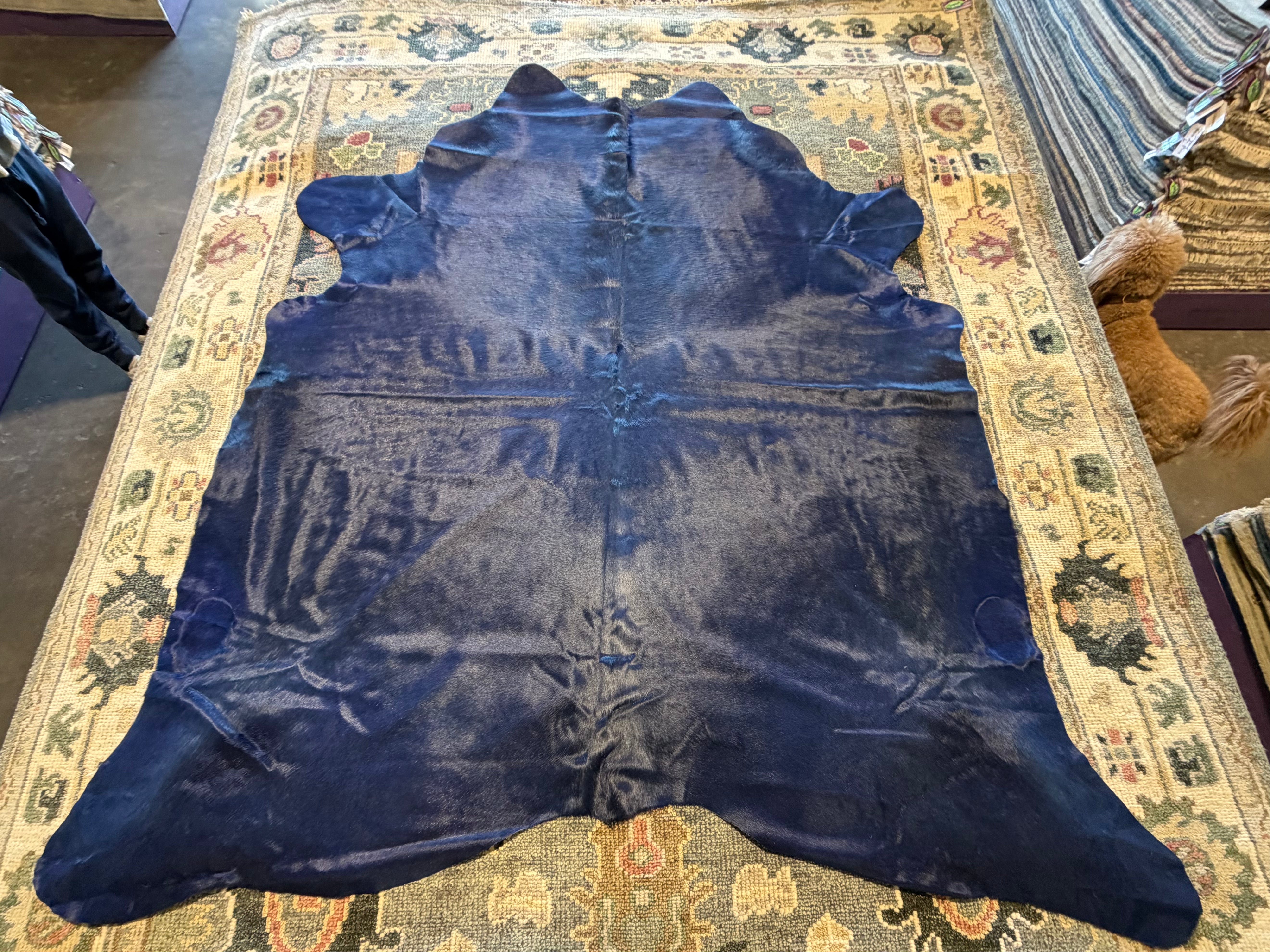 Solid Dark Blue 6.8x6.10 Large Cowhide Rug