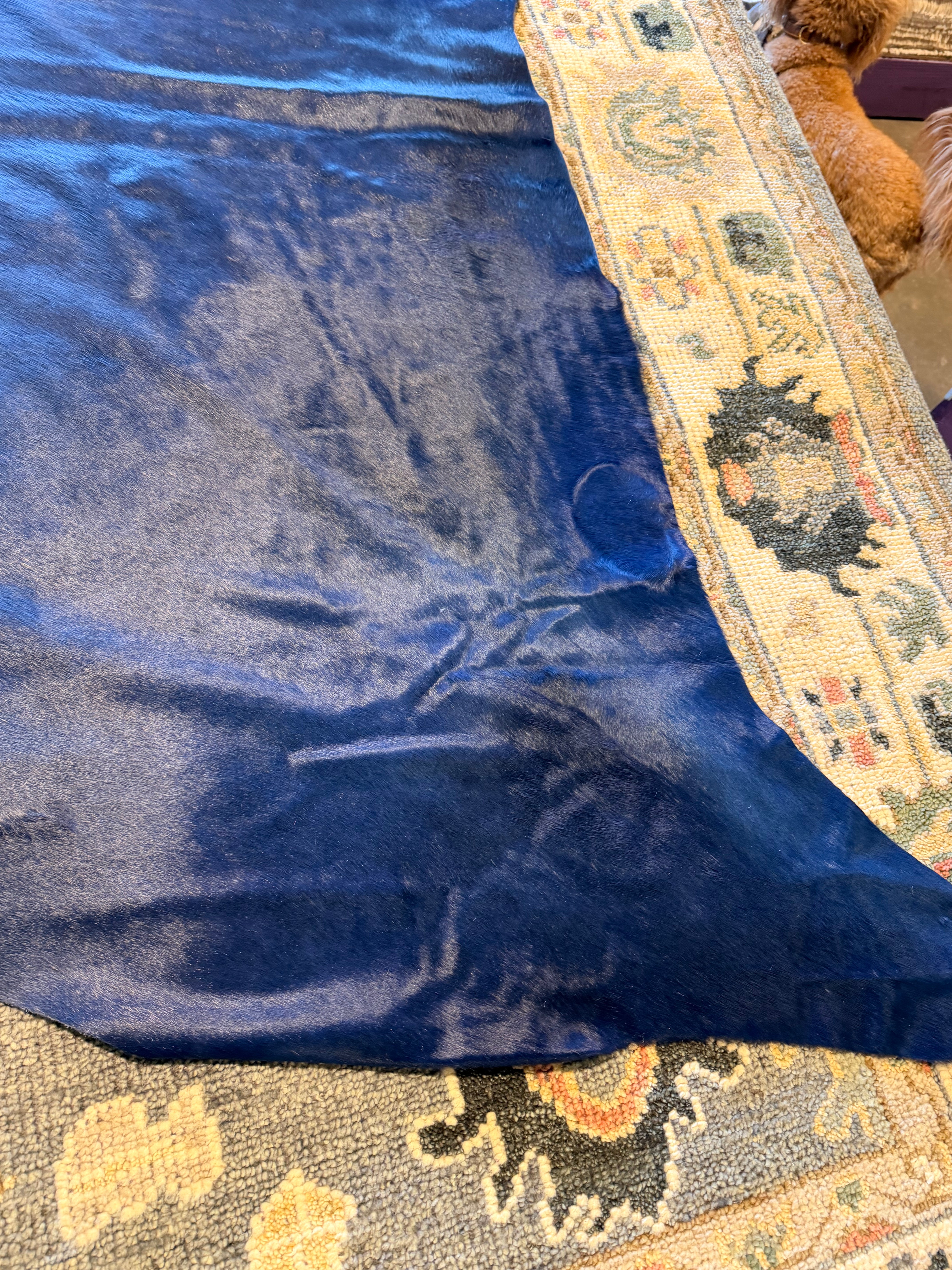 Solid Dark Blue 6.8x6.10 Large Cowhide Rug