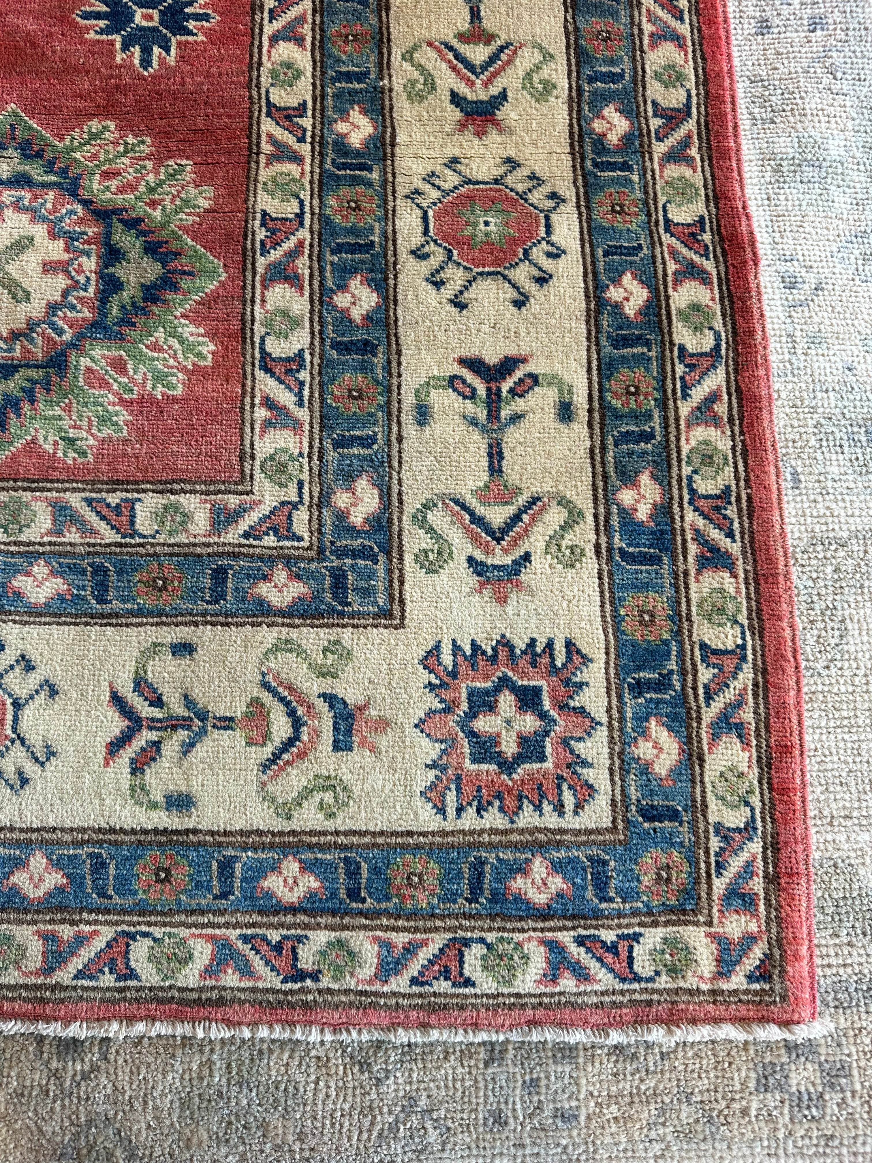 Mallory Hoff 6x8.7 Red Hand-Knotted Kazak Rug