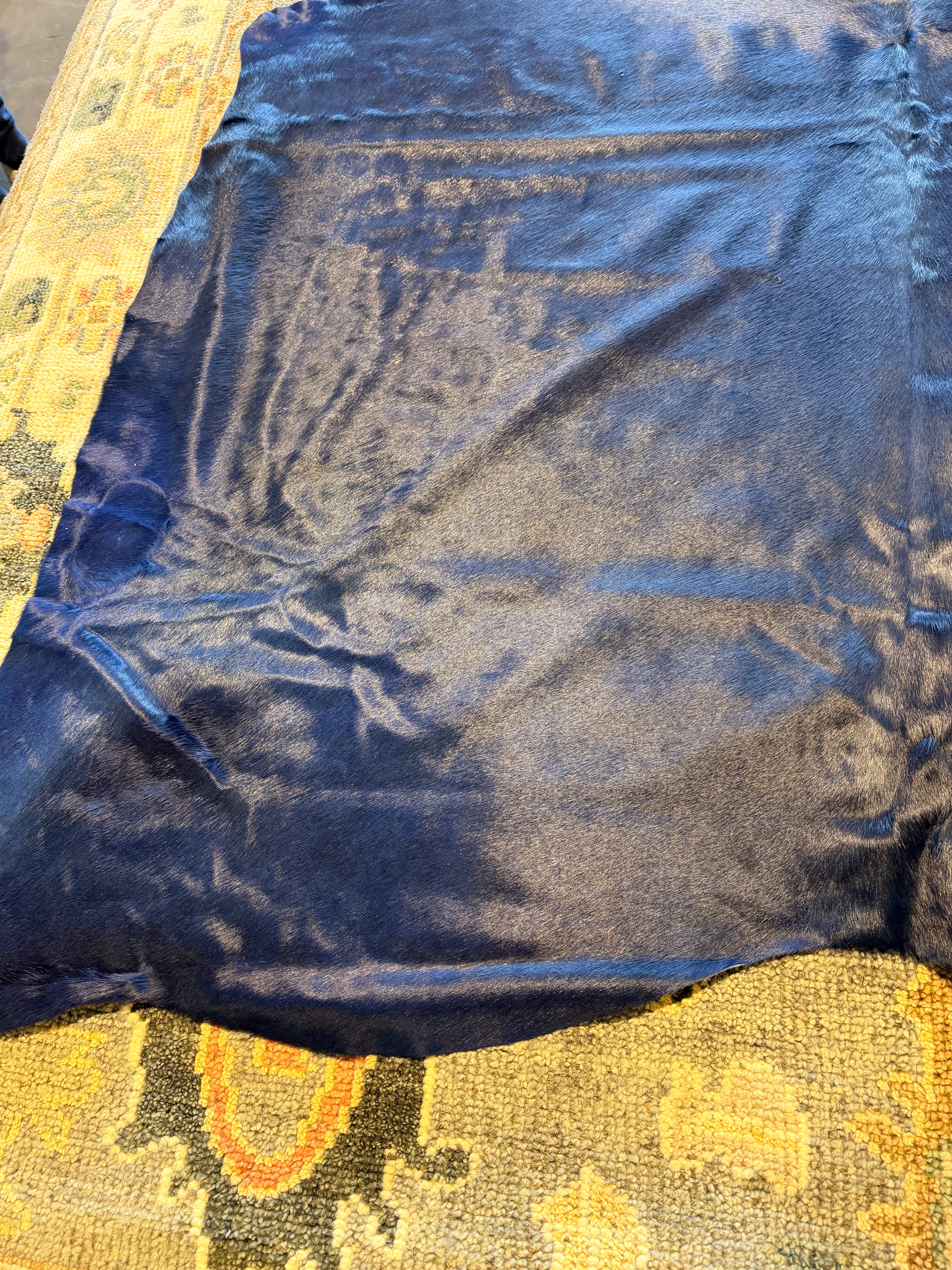 Solid Dark Blue 6.8x6.10 Large Cowhide Rug