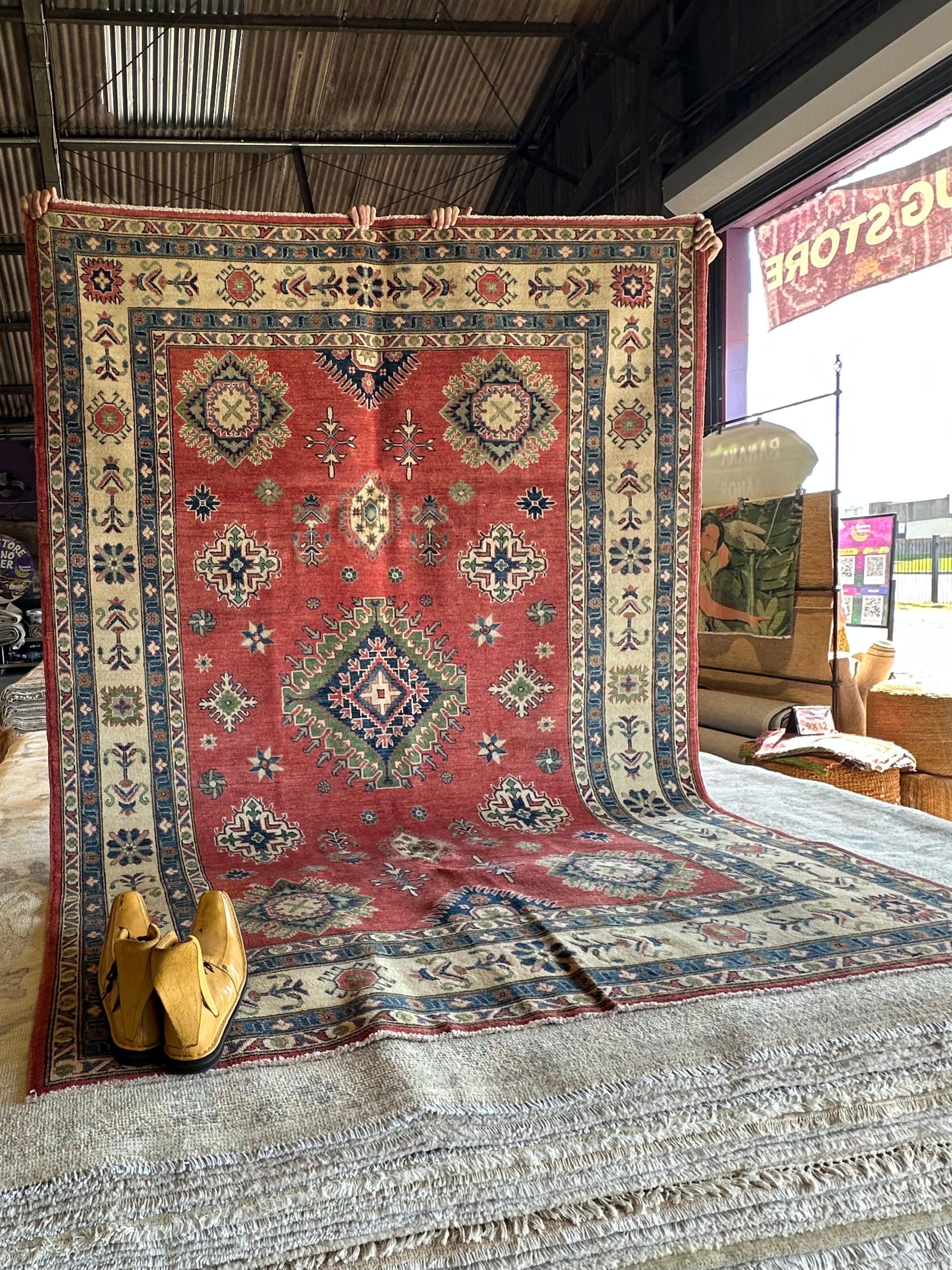 Mallory Hoff 6x8.7 Red Hand-Knotted Kazak Rug