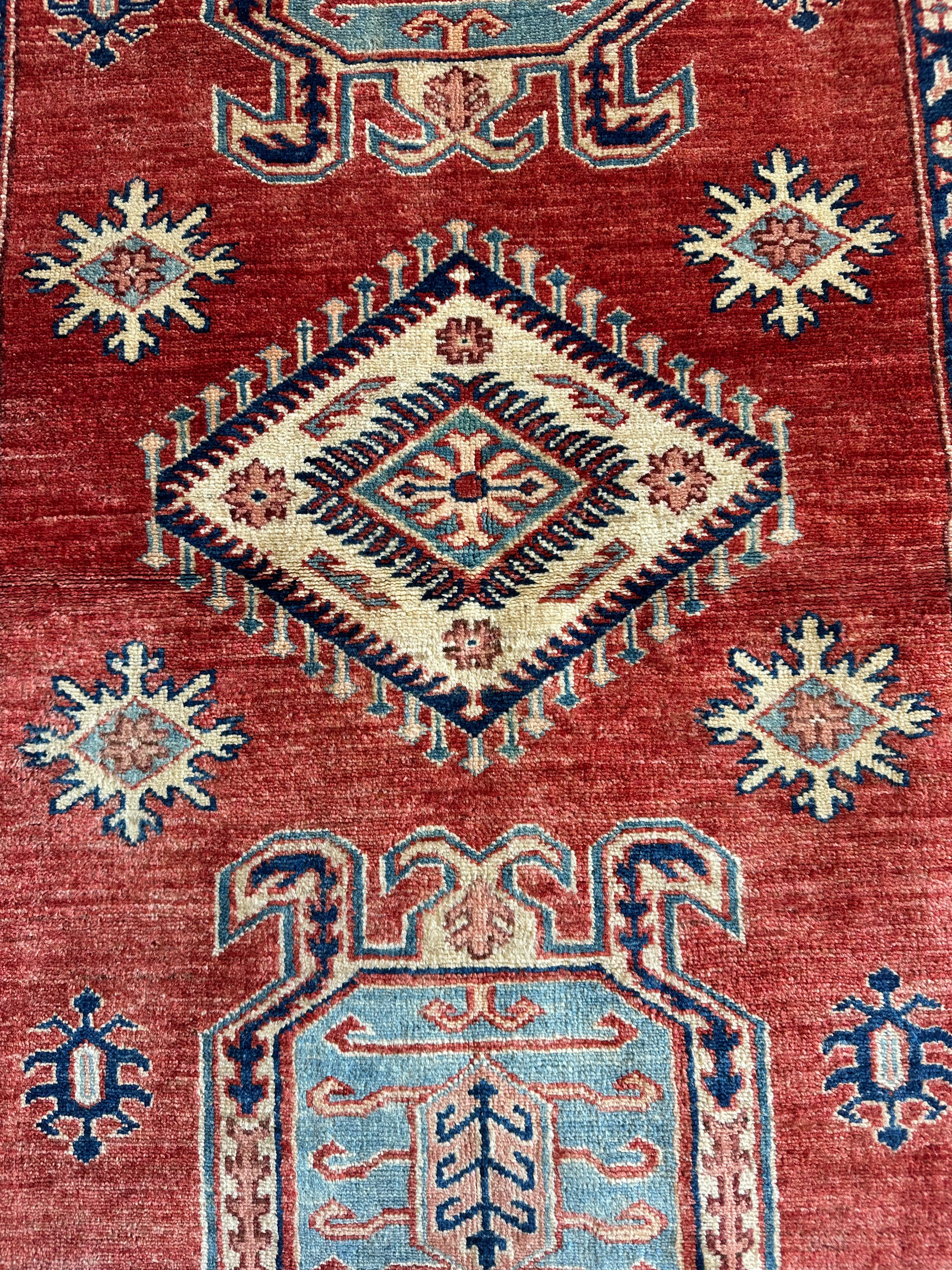 Michelle Fisichella 3.2x4.9 Red Hand-Knotted Kazak Rug