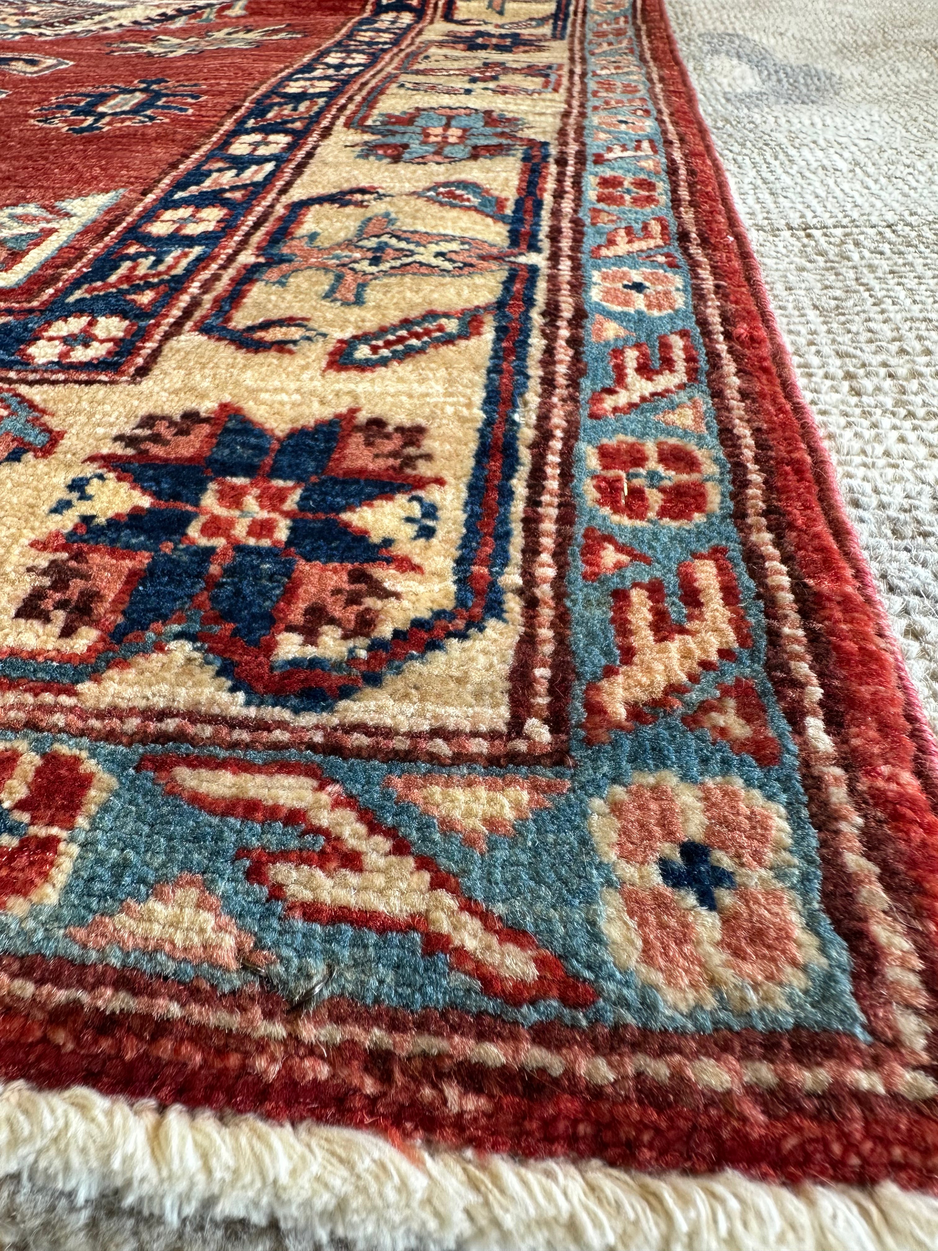 Michelle Fisichella 3.2x4.9 Red Hand-Knotted Kazak Rug