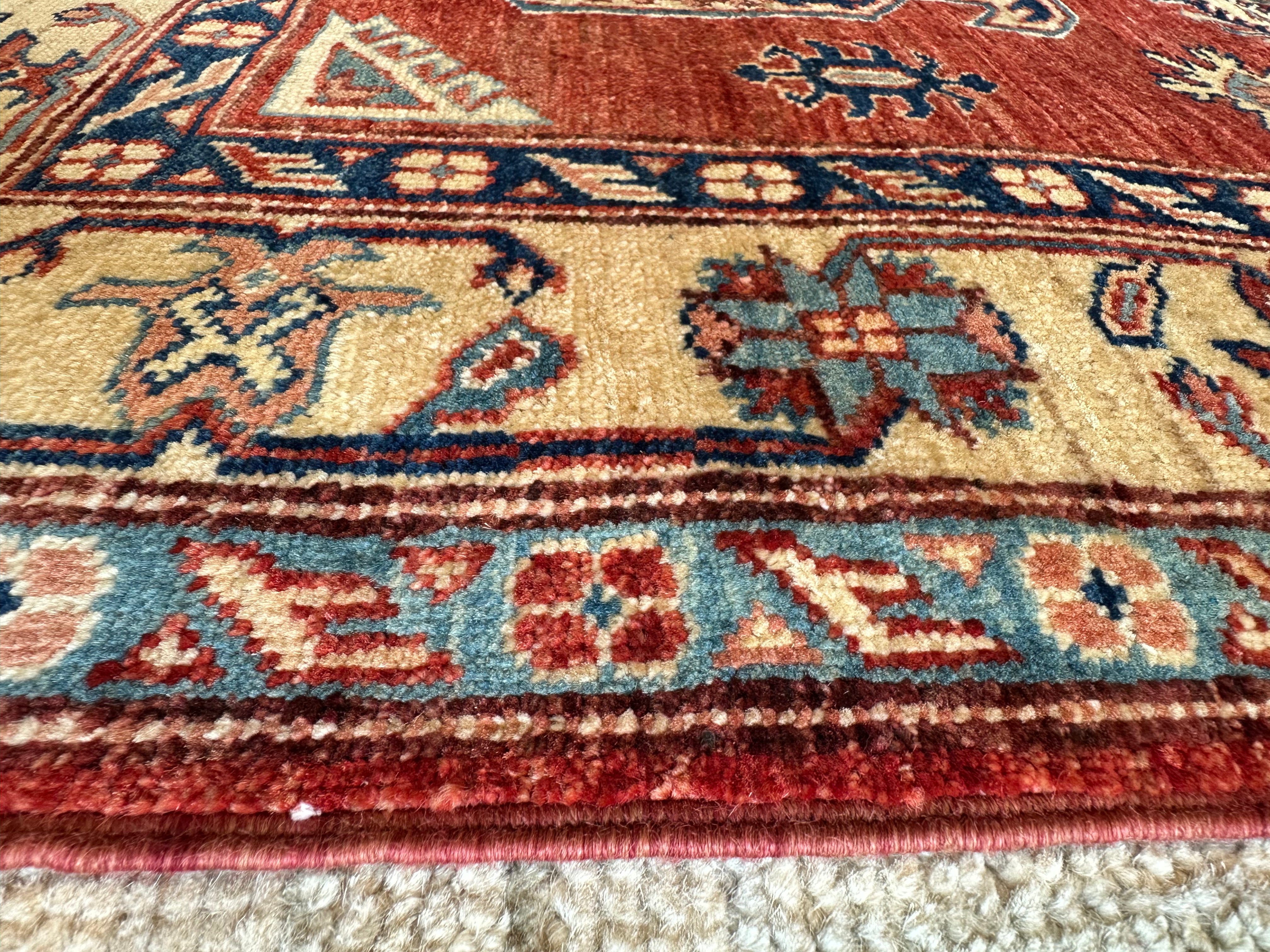 Michelle Fisichella 3.2x4.9 Red Hand-Knotted Kazak Rug