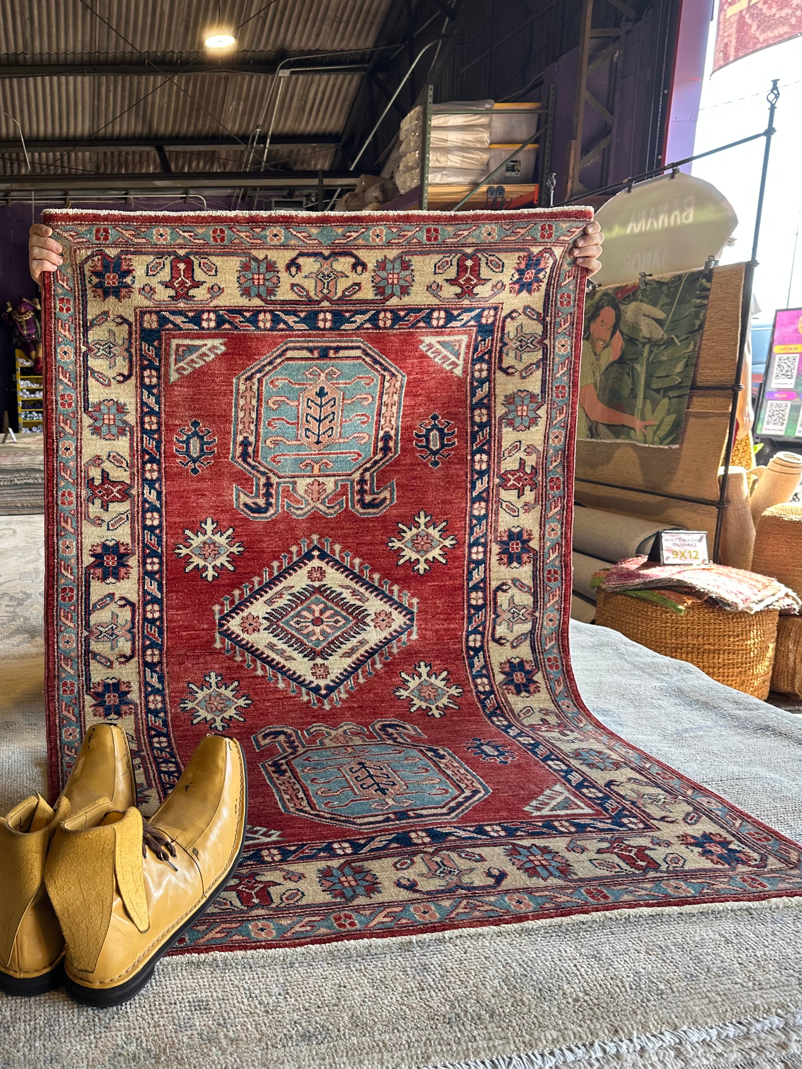 Michelle Fisichella 3.2x4.9 Red Hand-Knotted Kazak Rug