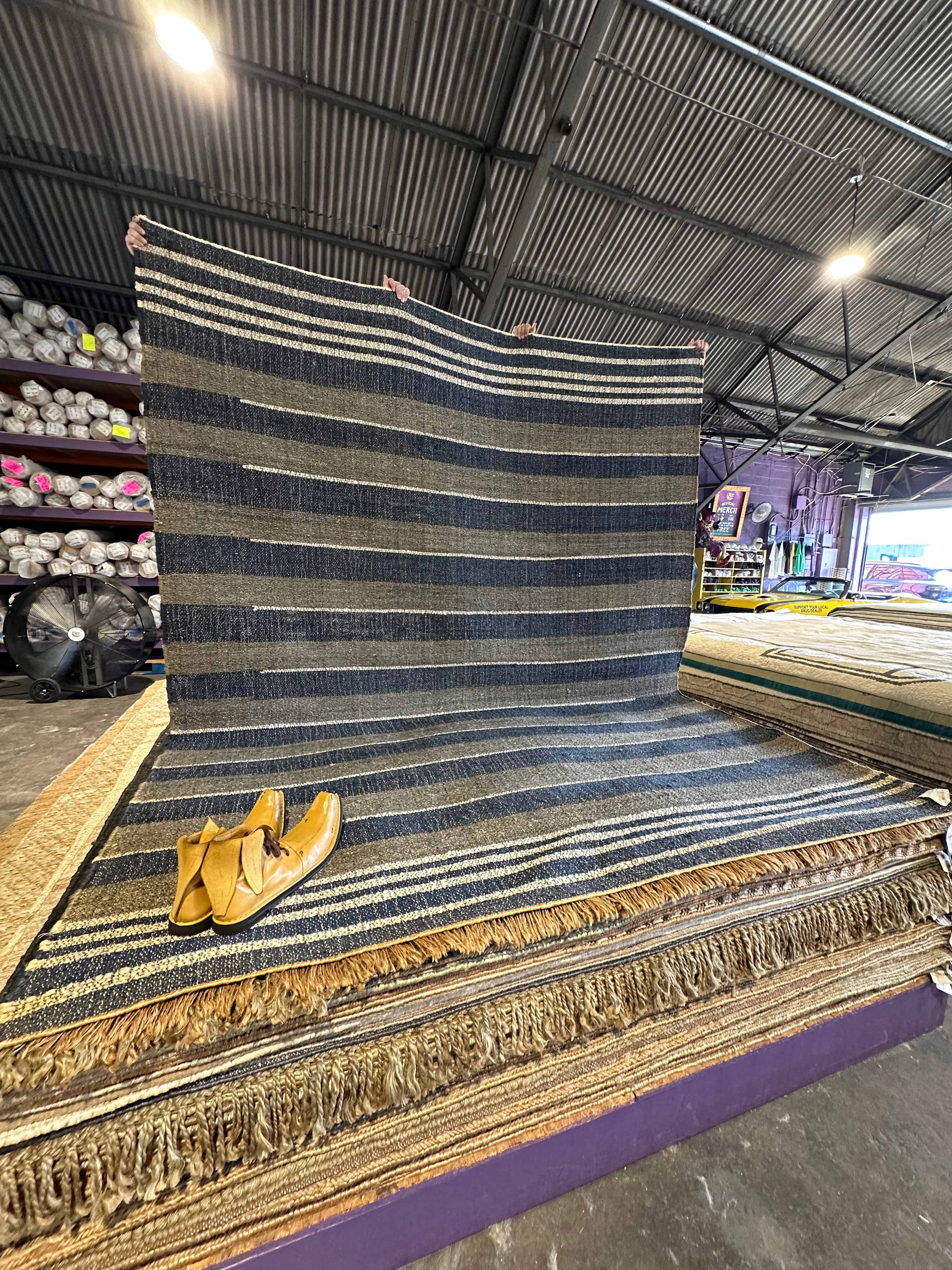 Nairobi Handwoven 8x10 Grey and Blue Geometric Jute Rug
