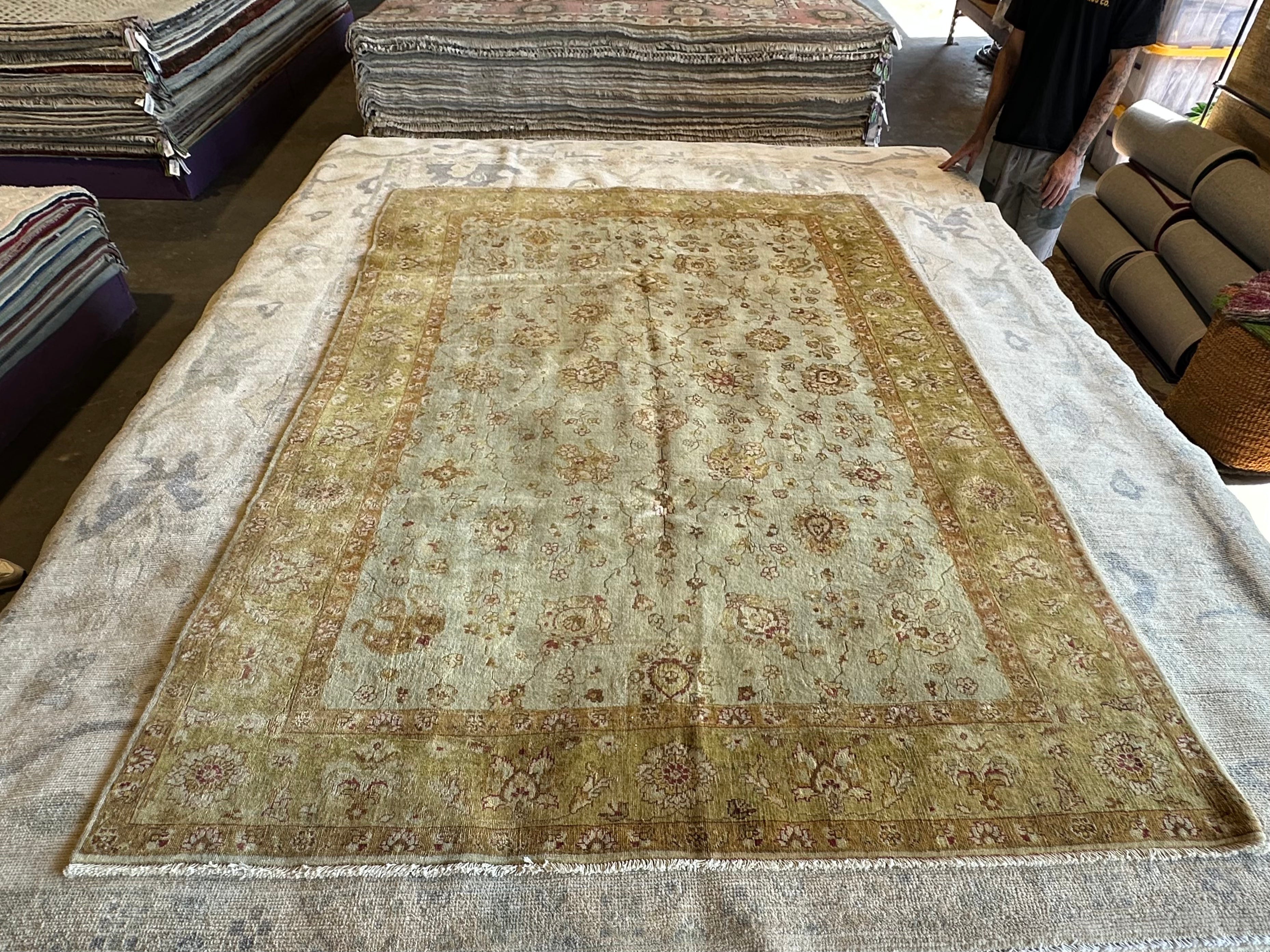 Genevieve Kane 5.9x8.9 Light Blue Hand-Knotted Ziegler Rug