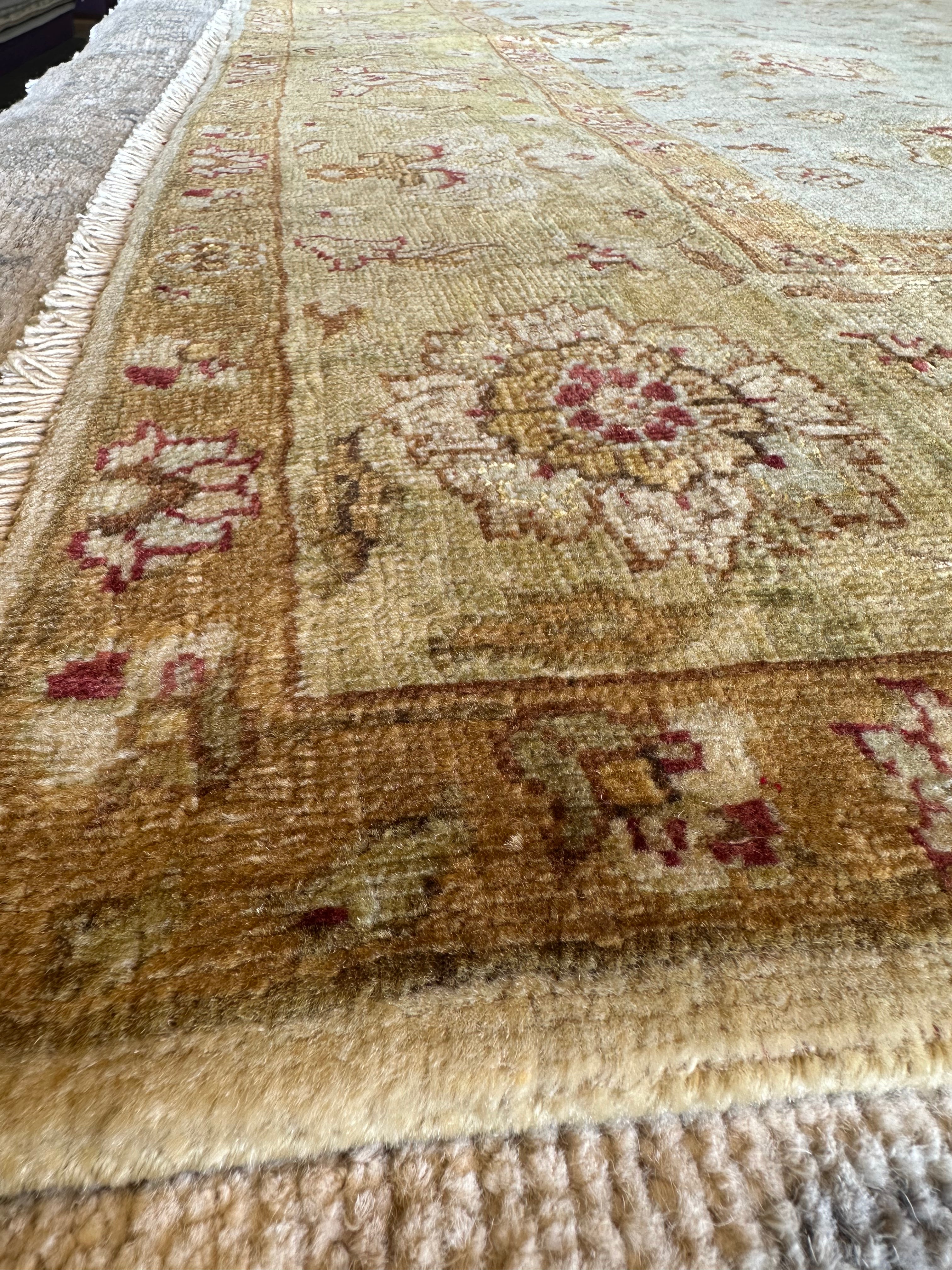 Genevieve Kane 5.9x8.9 Light Blue Hand-Knotted Ziegler Rug