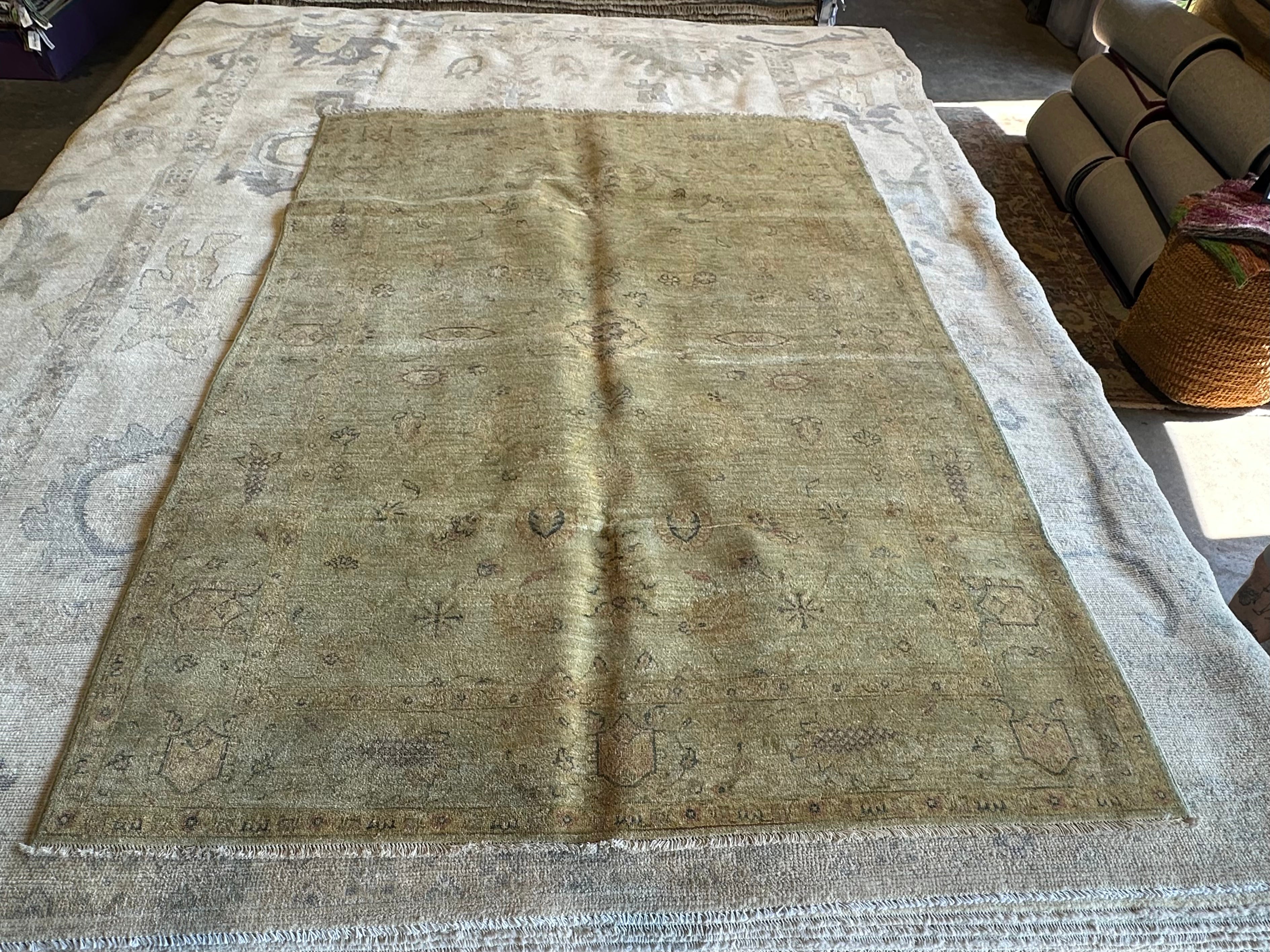 Morgan Nalley 5.4x7.9 Beige Hand-Knotted Ziegler Rug