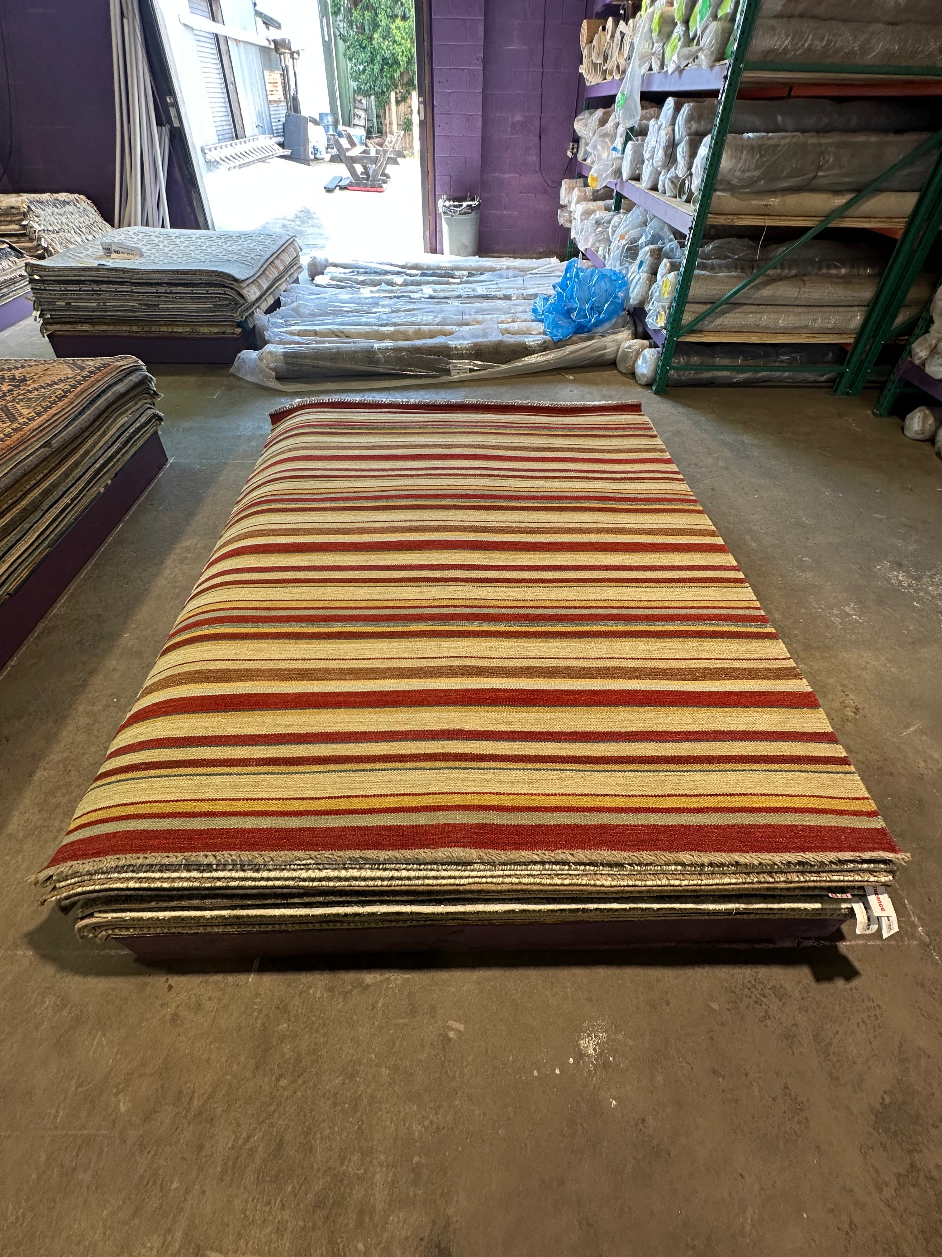 Quincey Williams 6.9x8.6 Brown Striped Handwoven Modern Rug