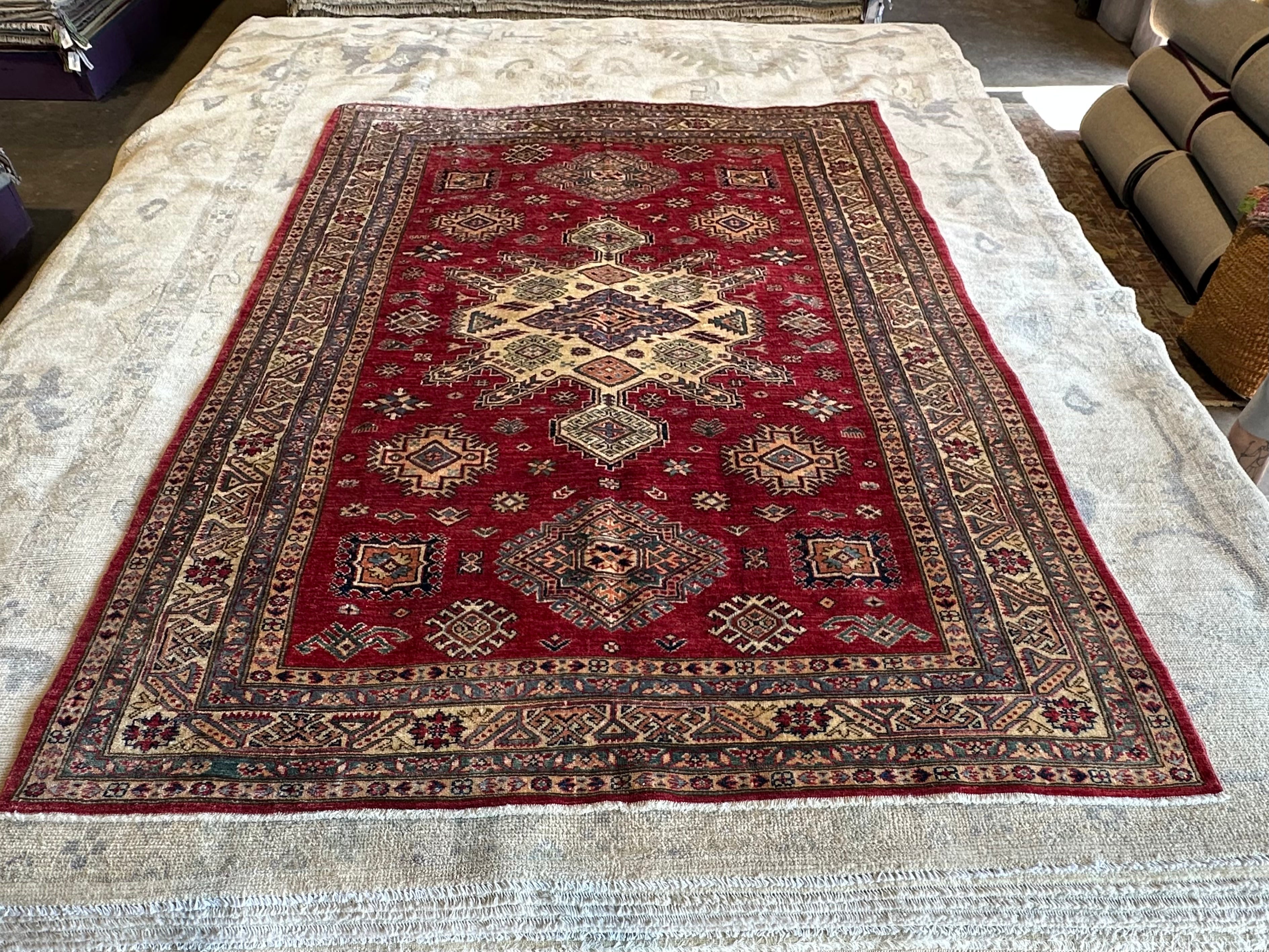 Lisa Yeiser 5.6x7.11 Red Hand-Knotted Kazak Rug